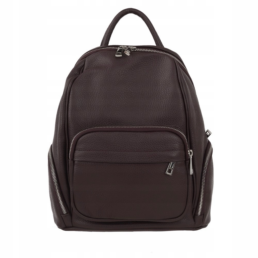 Włoski Czekoladowy Plecak Skóra Naturalna Ciemny Brąz Skóra Vera Pelle