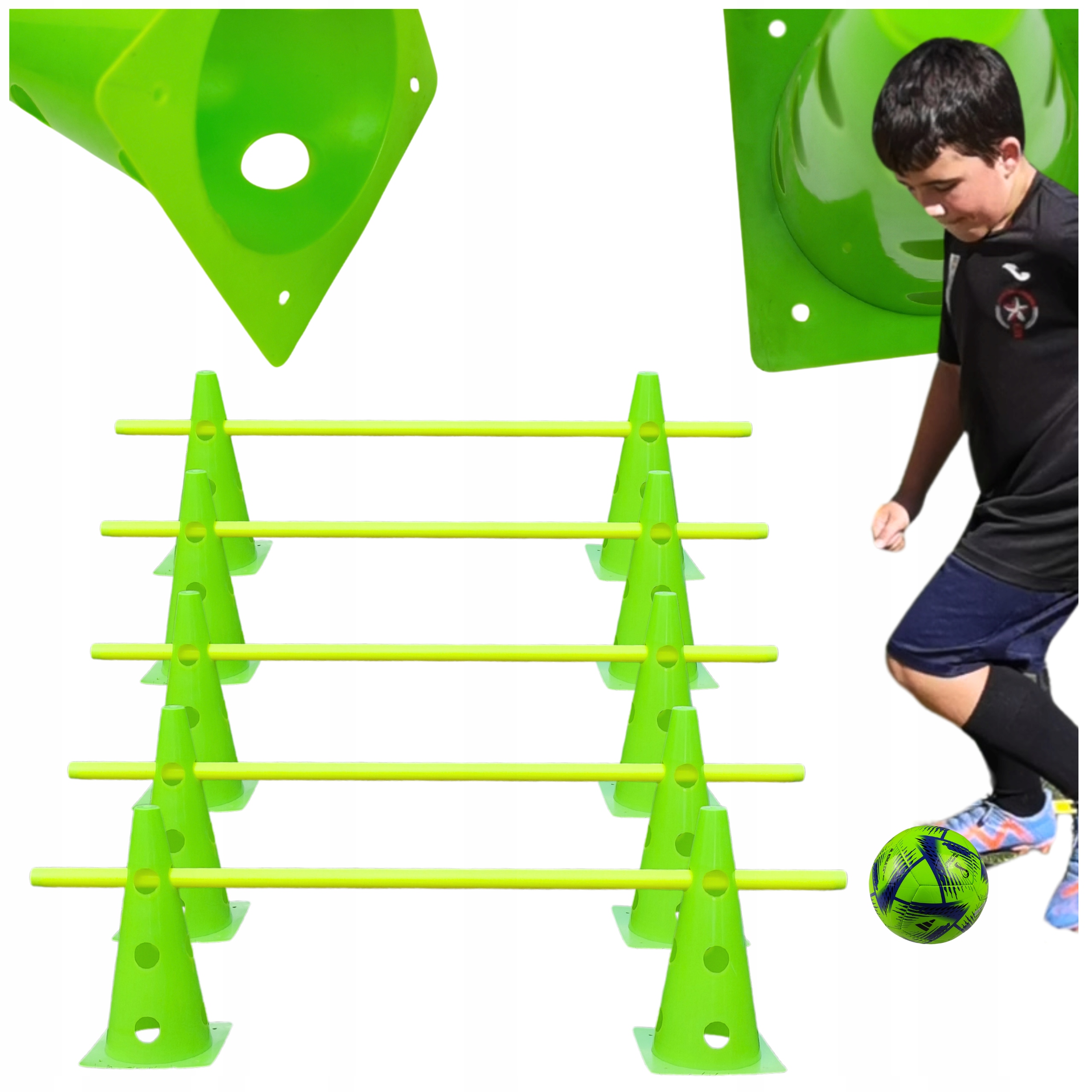 Koordynacyjny Zestaw Treningowy 32cm 1m 10 pachołków 5 tyczek Piłkarza