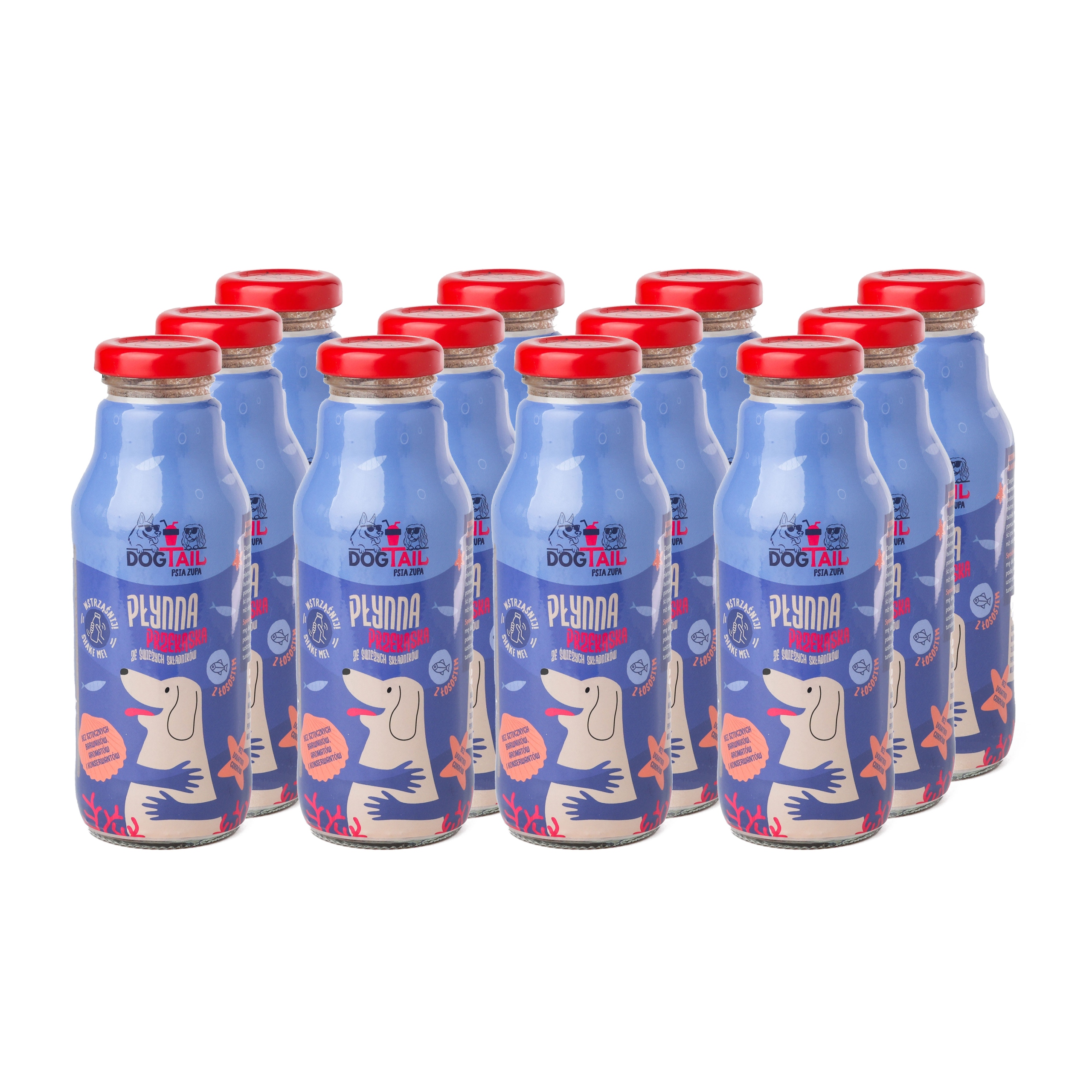 Levně Dogtail s lososem – sada 12 Ks – tekutá svačinka pro psy – psí polévka