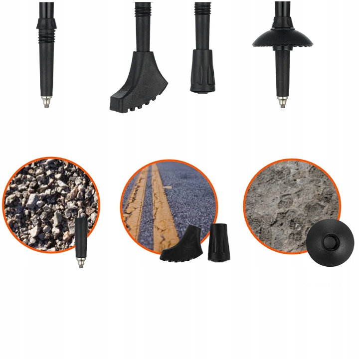 KIJKI DO CHODZENIA NORDIC WALKING KIJE TREKKINGOWE Z KOMPASEM + 3 NAKŁADKI Długość regulowana 65-135 cm