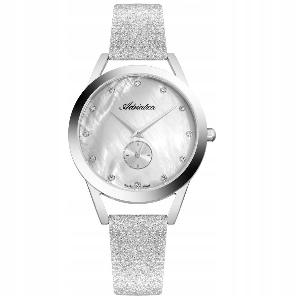 Stříbrné švýcarské dámské hodinky Adriatica s třpytivým řemínkem