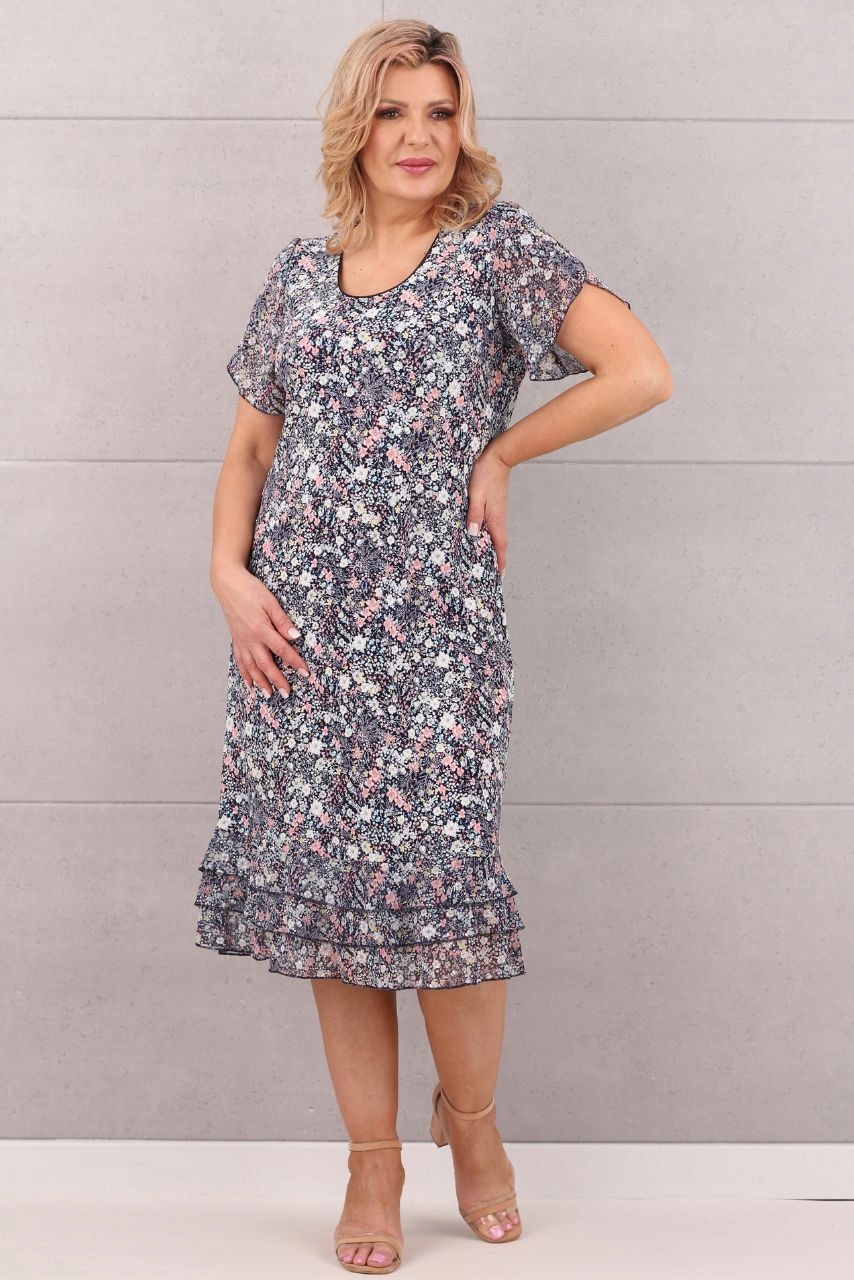 WIZYTOWA SUKIENKA Z FALBANKĄ DUŻE ROZMIARY POLSKI PRODUCENT MIDI ZWIEWNA Płeć kobieta