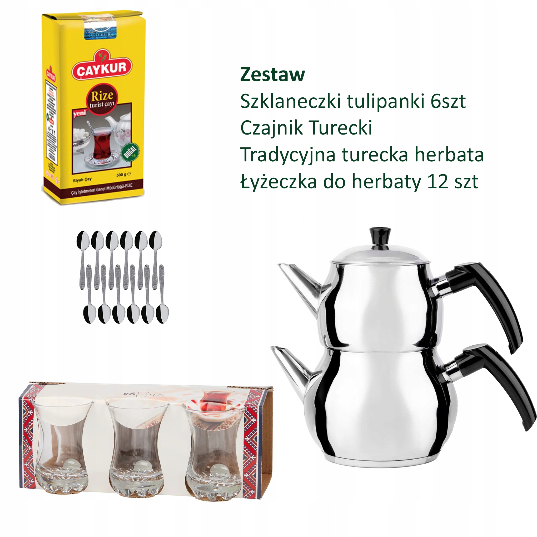 Zestaw do tureckiej herbaty – czajnik, herbata , szklanki i łyżeczki