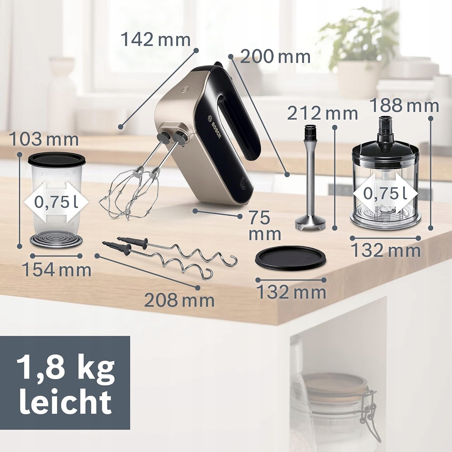 BOSCH Mikser Ręczny 575W Czarny 2 Trzepaczki 2 Haki Ze Stali Nierdzewnej — miniatura 3