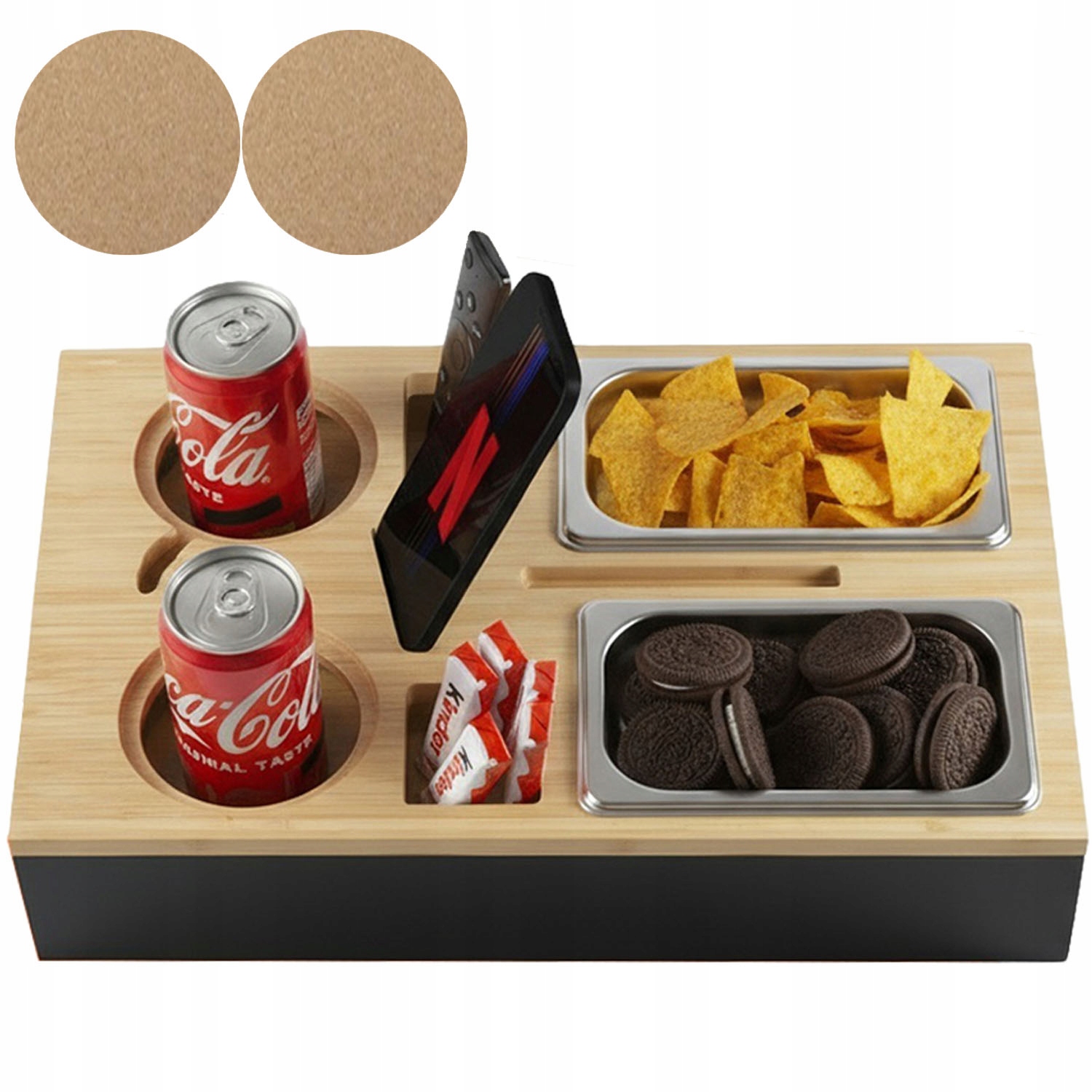 Bambusová miska na pohovku Bedee Organizér na svačinu SnackBar s podstavcem