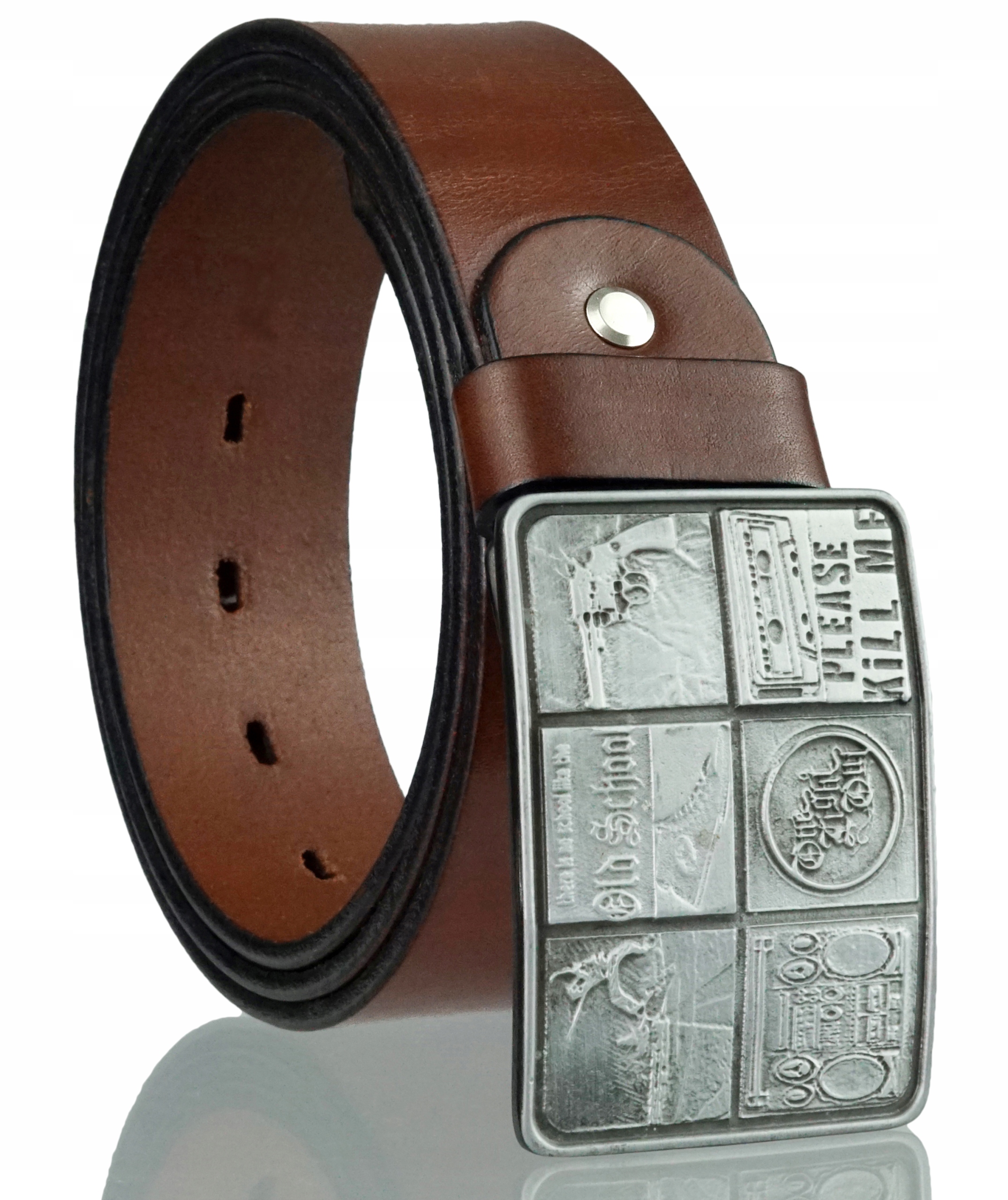 Skórzany Męski Pasek Blakardo 4CM Brązowy Pełna Klamra Old School