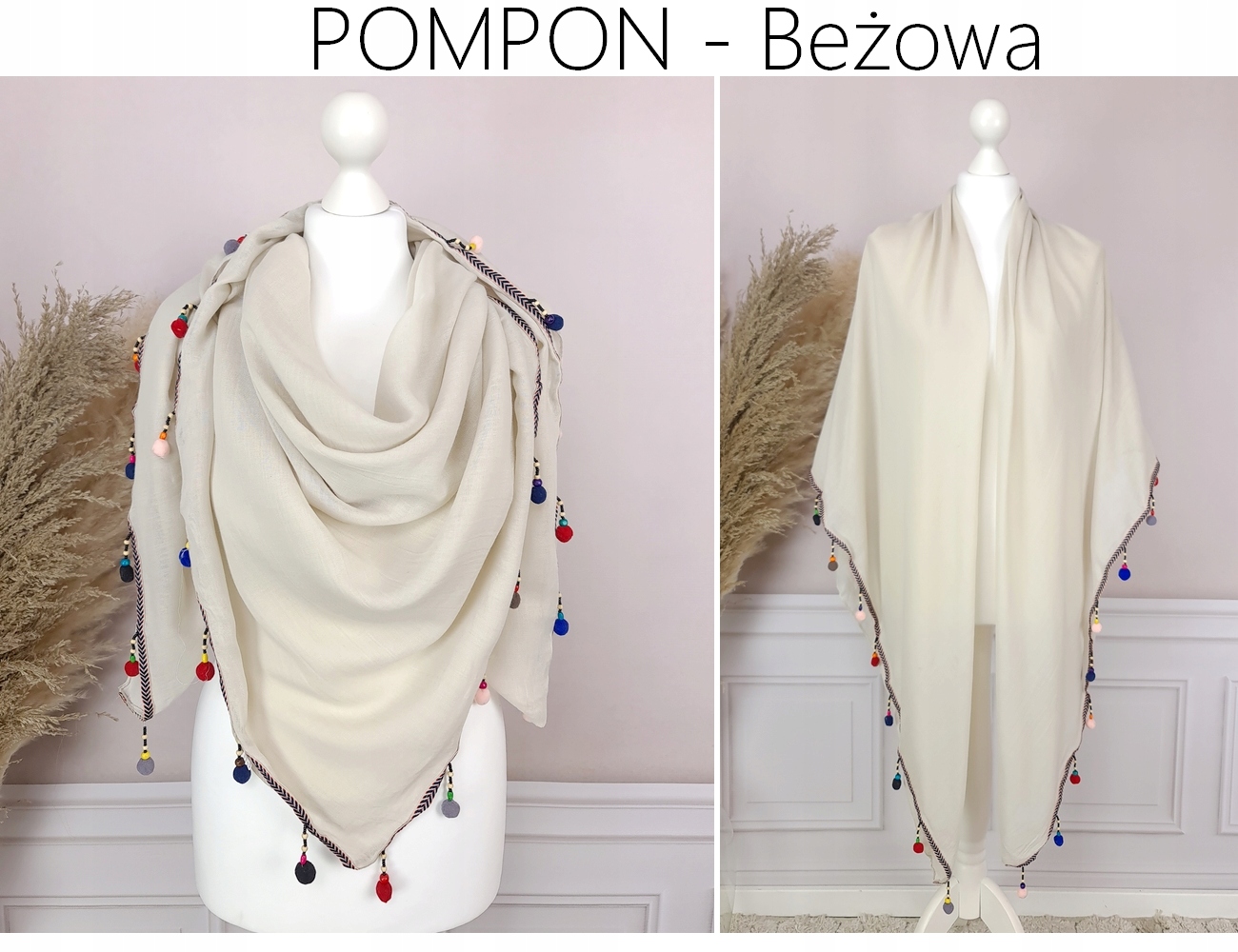 PAREO CHUSTA PLAŻOWA FRĘDZLE narzutka BOHO KOLORY Wzór dominujący ombre