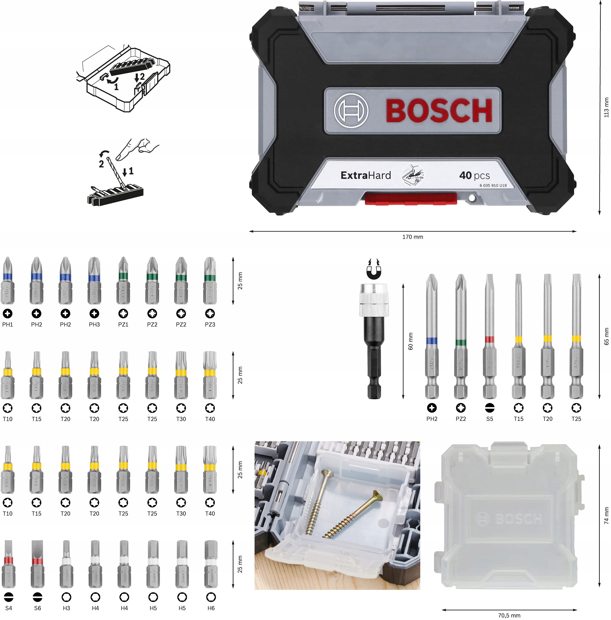 BOSCH Zestaw Wierteł i Bitów 40 sztuk Extra Twarde — miniatura 3
