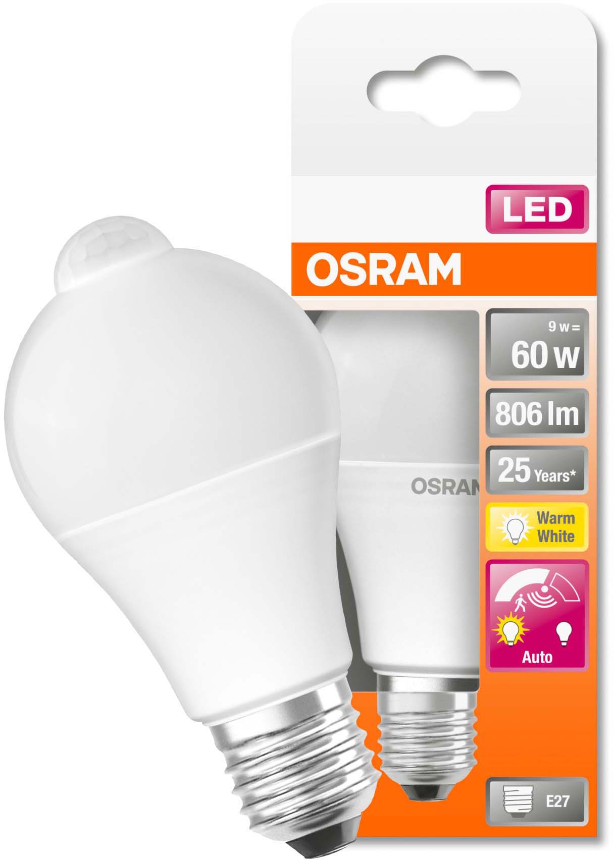 

Żarówka Led E27 9W 60W 2700K Czujnik ruchu Osram