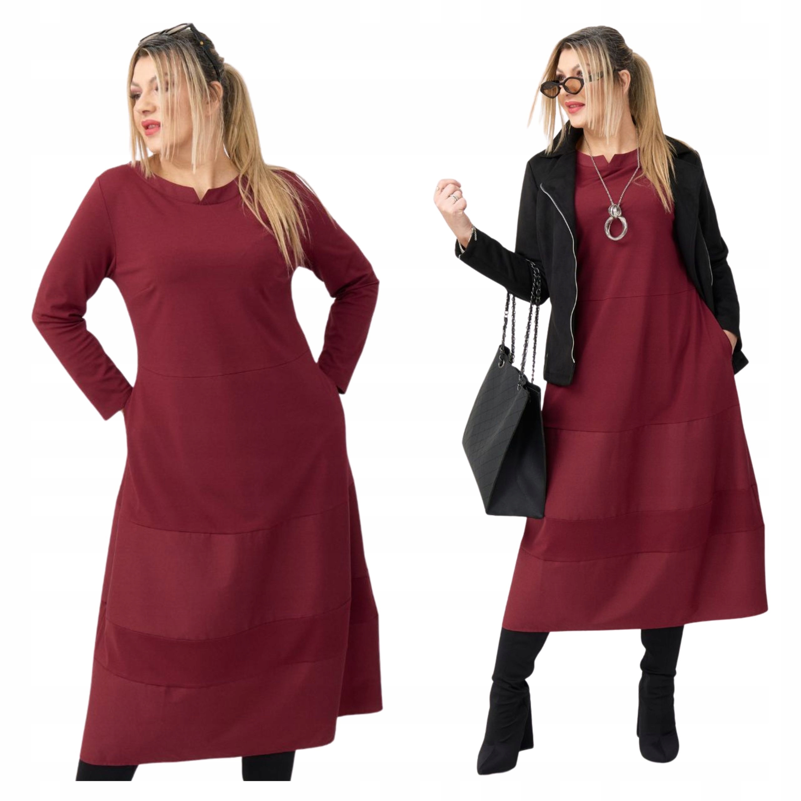 Sukienka rozkloszowana midi z kieszeniami Polski Producent duże rozmiary