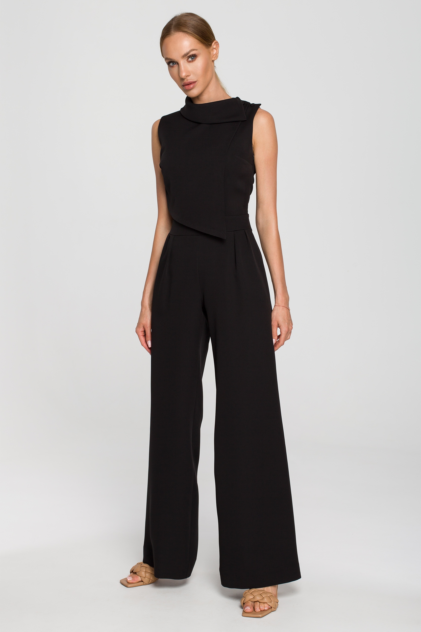 KOBIECY ELEGANCKI DAMSKI KOMBINEZON BEZ RĘKAWÓW WYSZCZUPLAJĄCY CZARNY 36 S Rodzaj elegancki