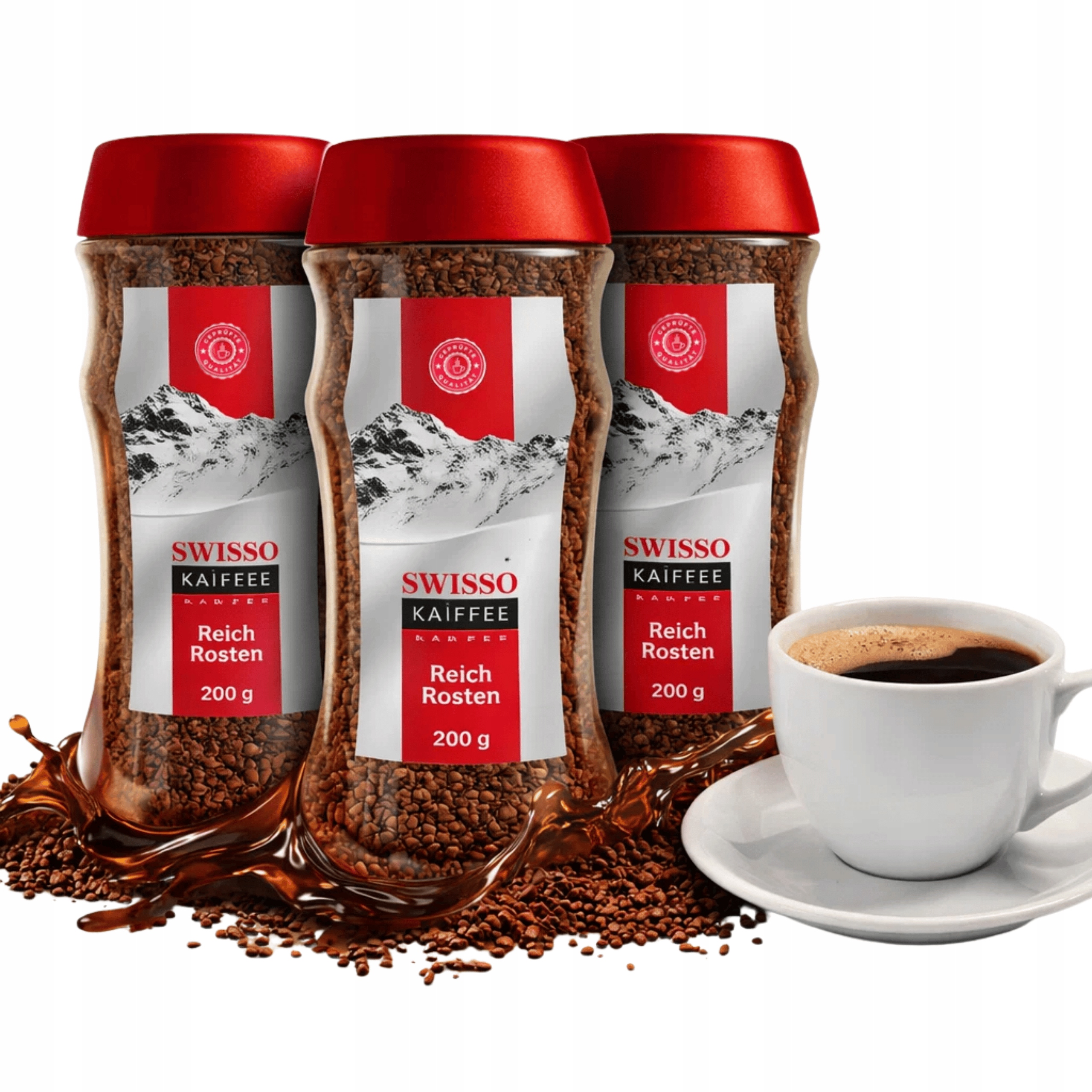 Levně Káva rozpustná aromatická intenzivní Swisso Kaffe sklenice 3x200 g
