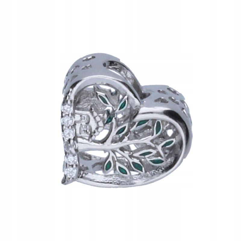 Ažurový přívěsek Bead stříbro 925 srdíčko se zirkony a zeleným smaltem