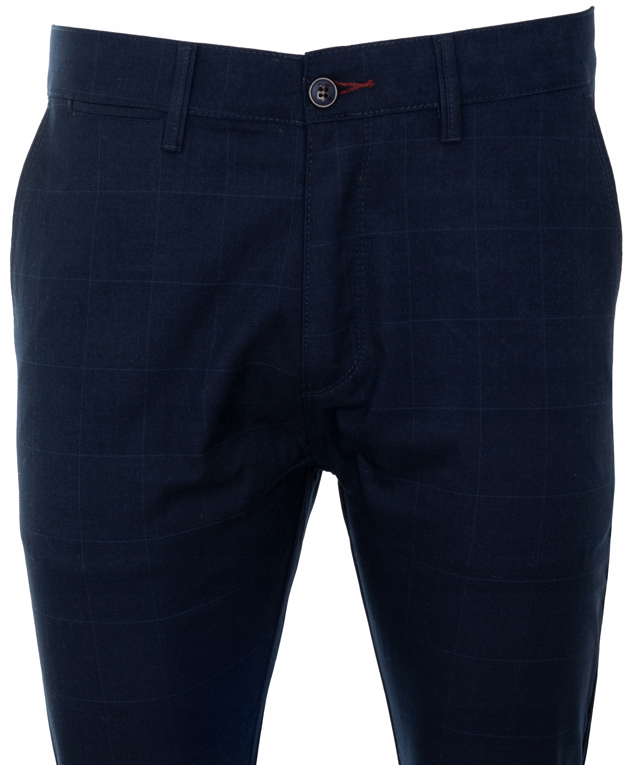 SPODNIE MĘSKIE ELEGANCKIE MATERIAŁOWE WIZYTOWE GRANATOWE w KRATĘ W39 Rozmiar 39