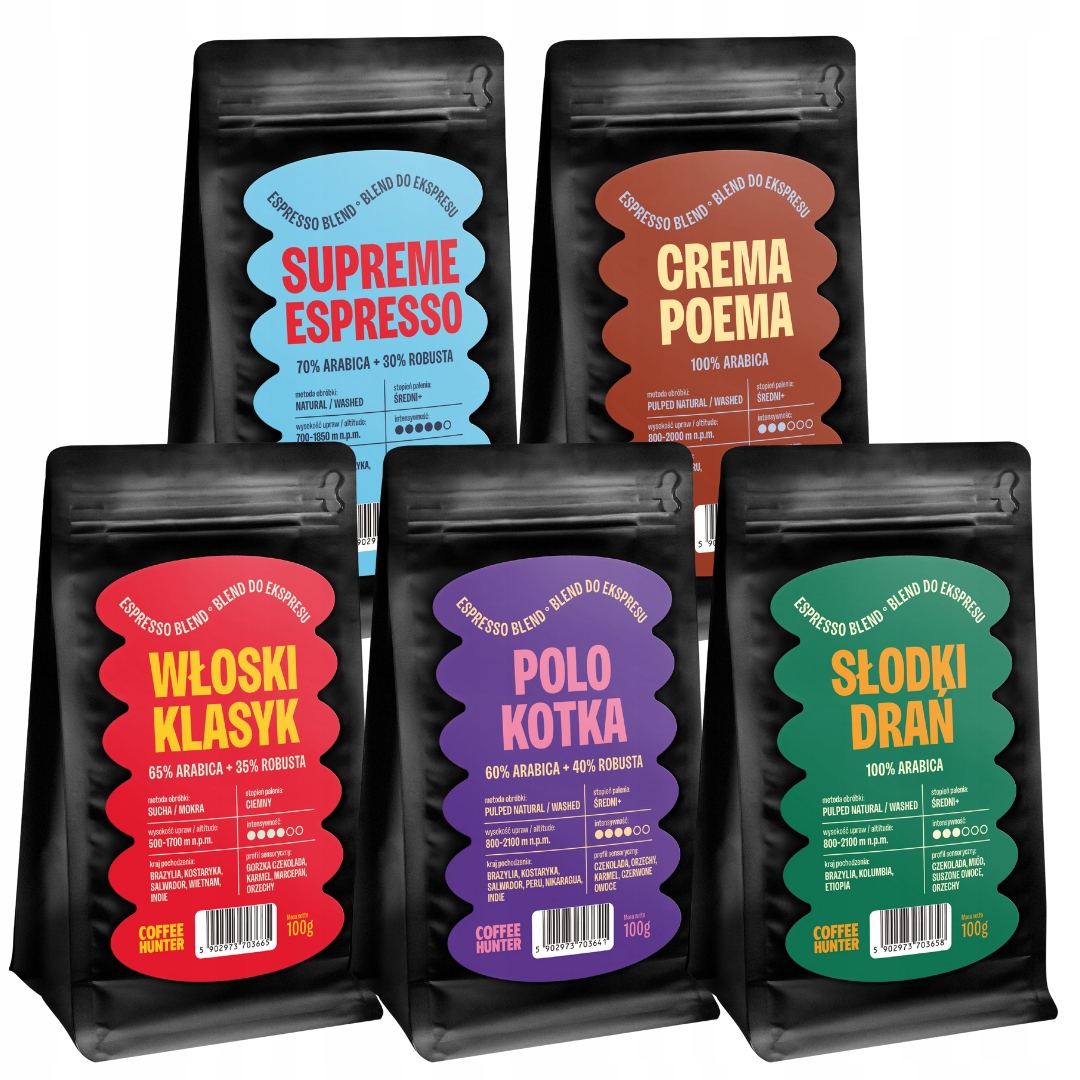 Levně Degustační sada na kávu Blends 5 x 100 g Káva Zrnková