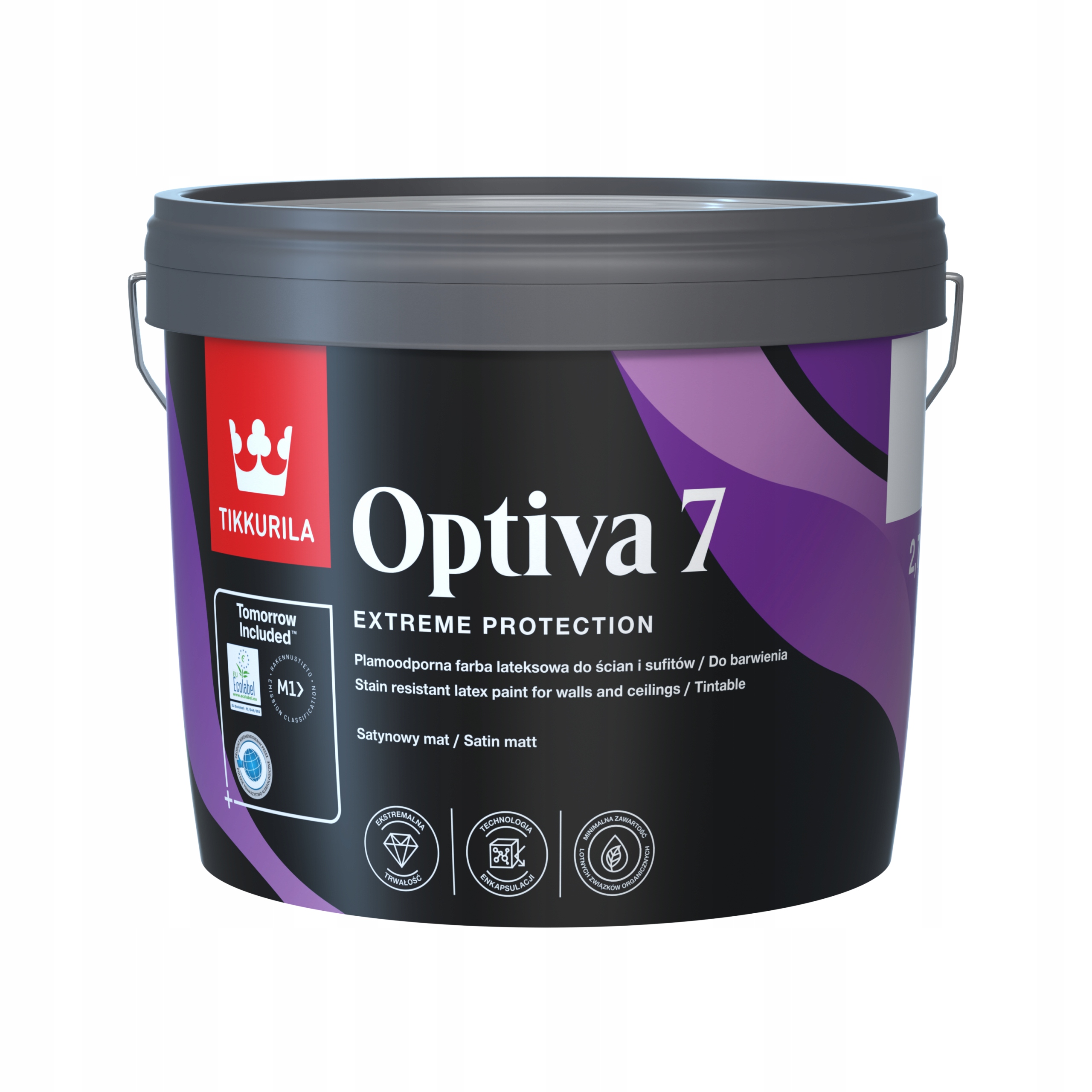 Barva barva na stěny Tikkurila Optiva 7 Satin Matt 2,7L Bílá