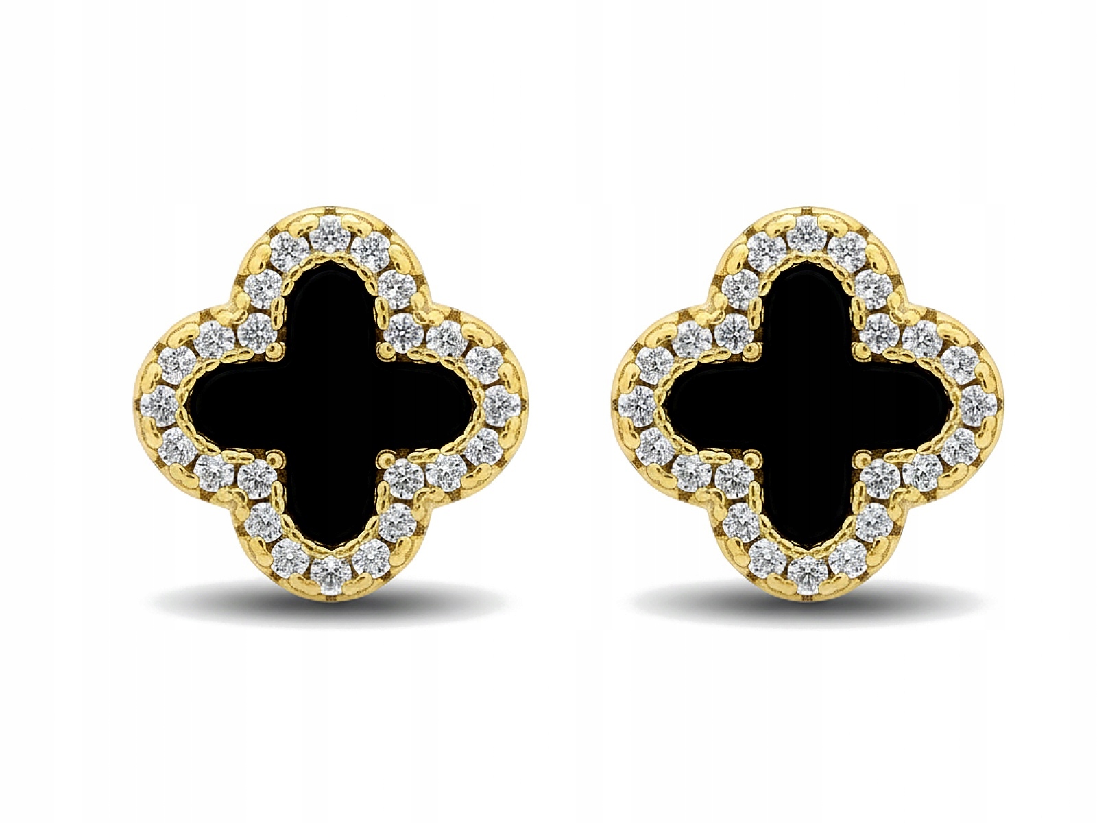 Stříbrné náušnice 925 černé Jetelky zirkony jako dárek pro ni, módní