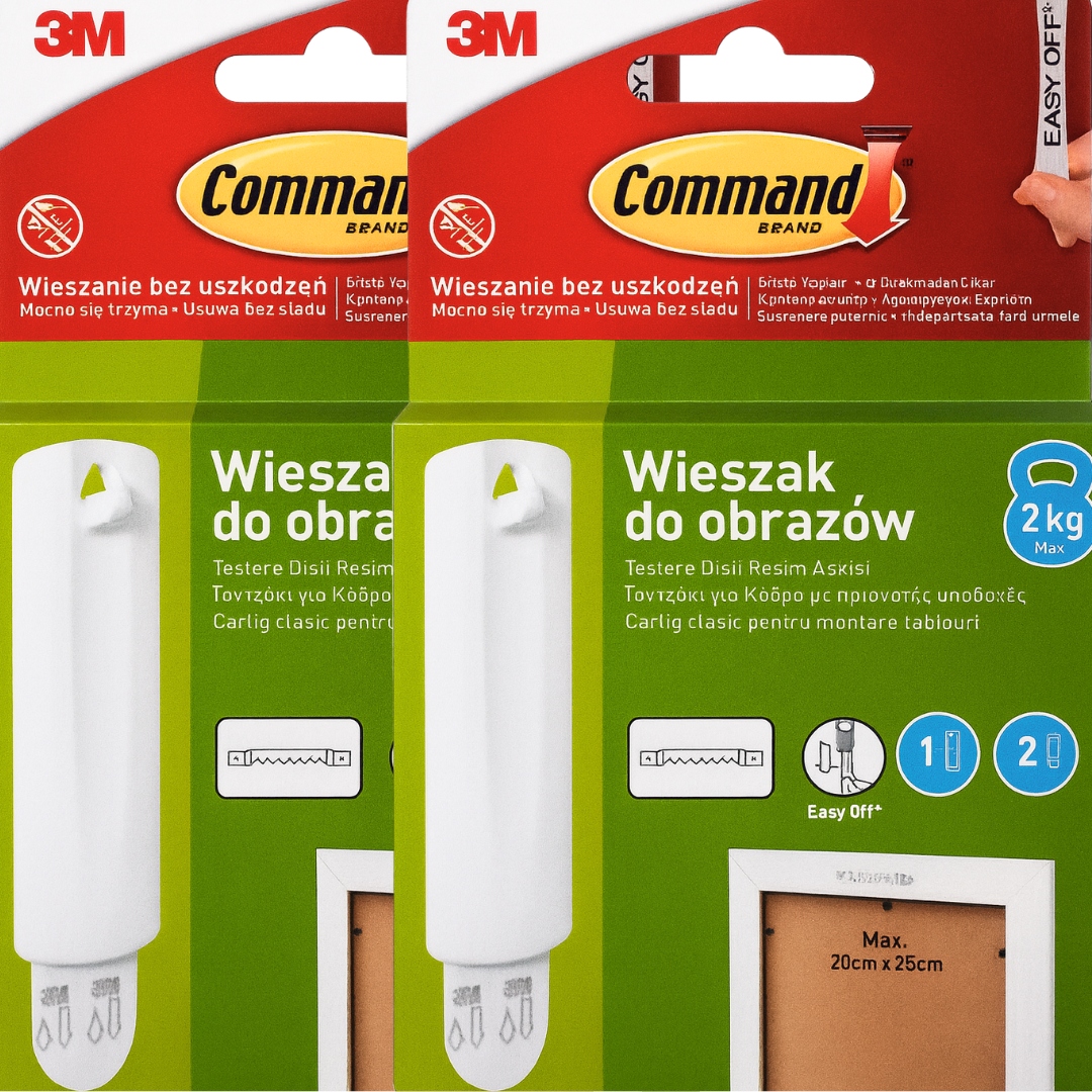 COMMAND 2 x SAMOPRZYLEPNY HACZYK DO RAMEK OBRAZÓW Z UCHWYTEM 2KG