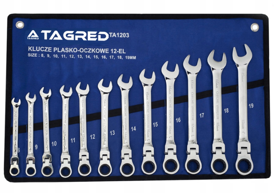 KLUCZE PLASKIE OCZKOWE Z GRZECHOTKA ZESTAW 12 SZT Mark Tagred