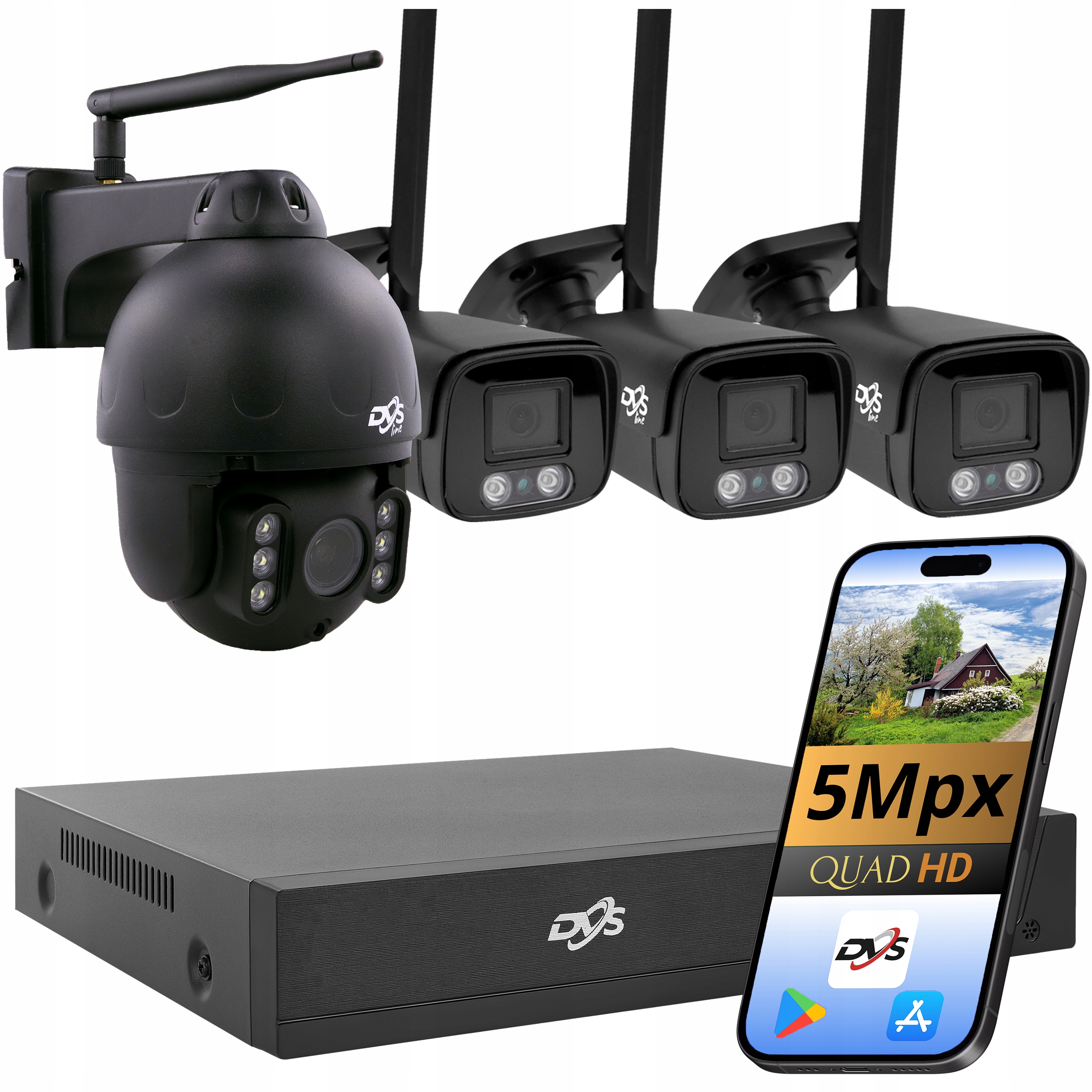 Černý Set Wifi Kamer 3 Kamery 1 Otočná Venkovní Kamera 4K 8MPX