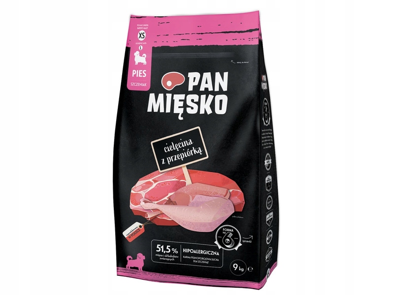 Karma dla psa Pan Mięsko Cielęcina z przepiórką 9kg