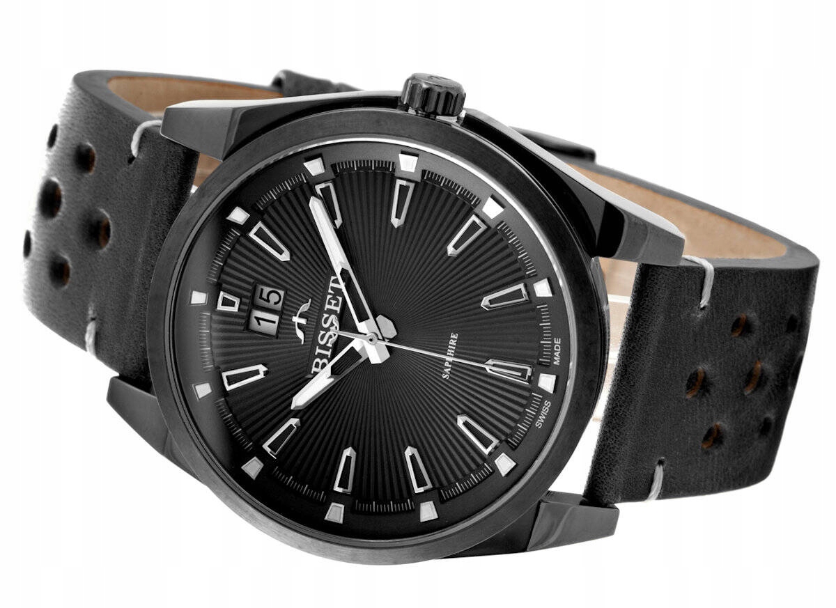 Elegantní Pánské Švýcarské Hodinky Bisset Bscf 40 Černé Datumovka