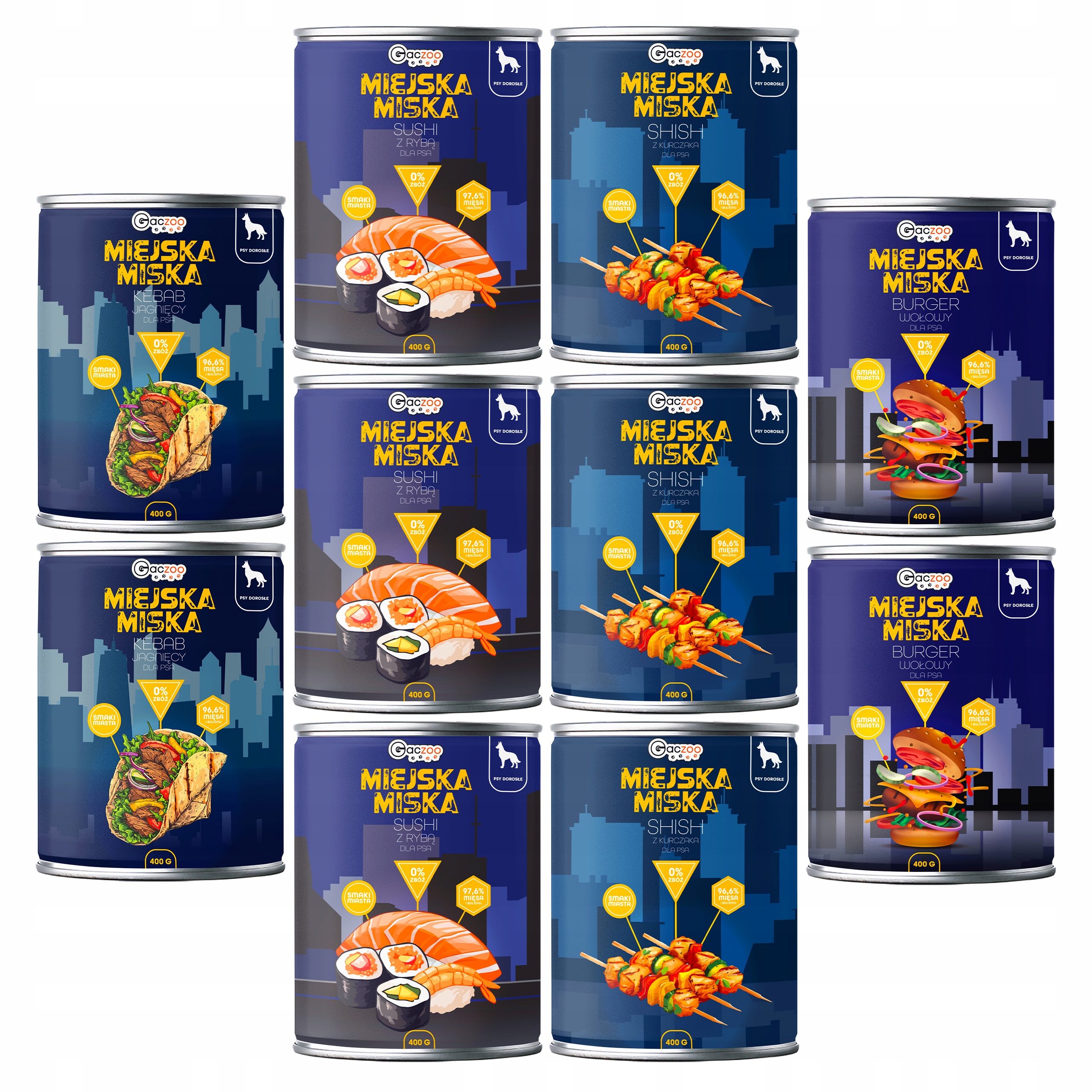 Levně Gaczoo Městská miska bezobilná krmivo pro psy Mix chutí 10 x 400 g