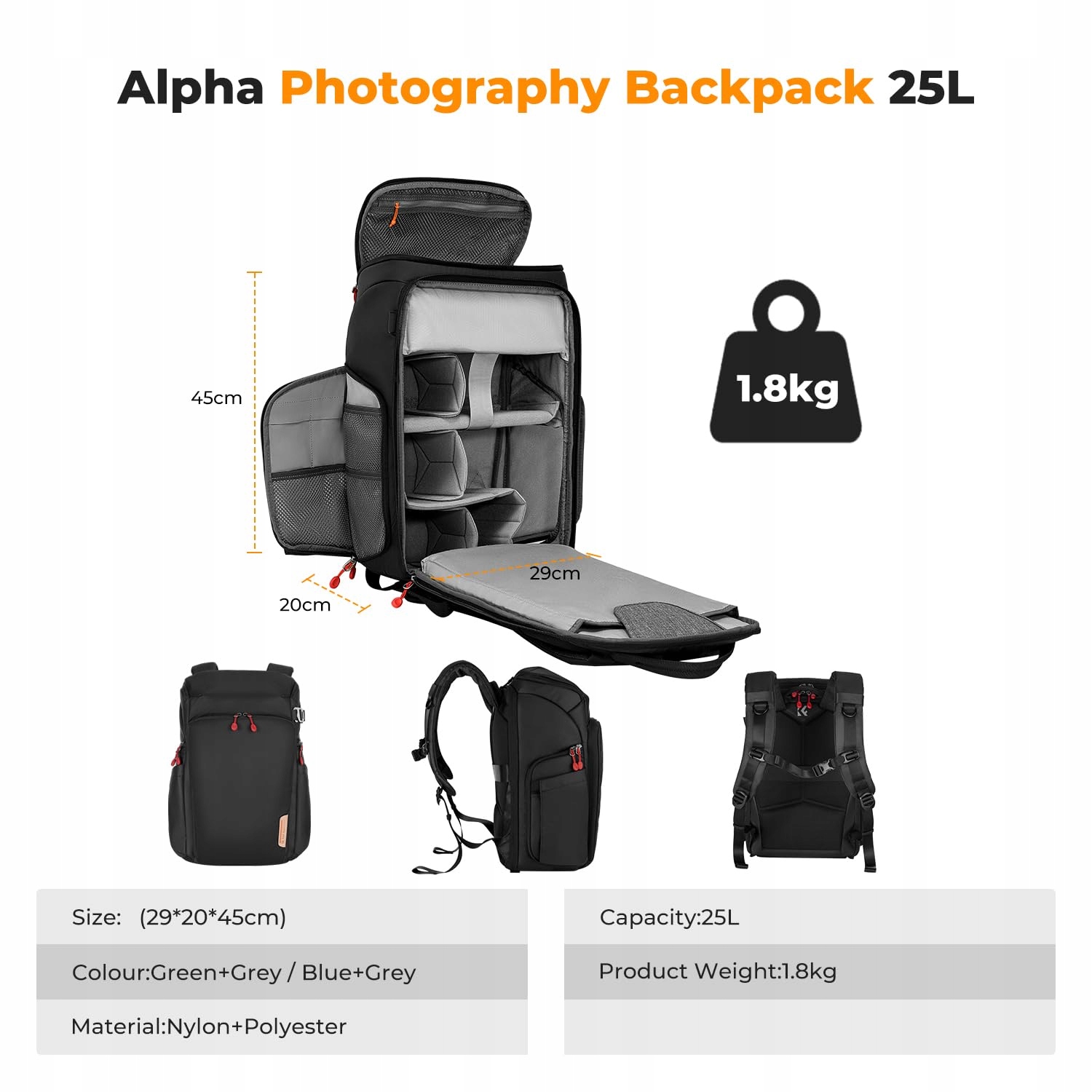 K&F CONCEPT Plecak Na Aparat 25L Z Przegrodą Na Laptop 16" Dla Fotografów — miniatura 7