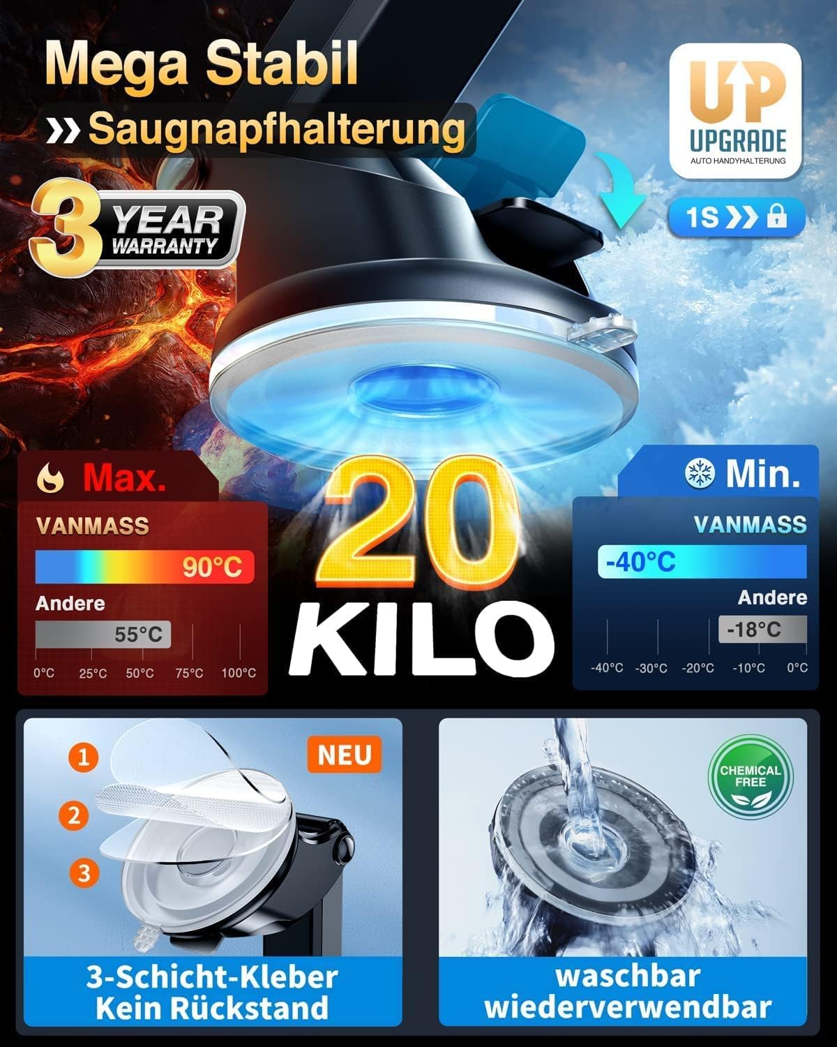 VANMASS Uchwyt Samochodowy Do Telefonu 360° iPhone Samsung Mocny Montaż — miniatura 4