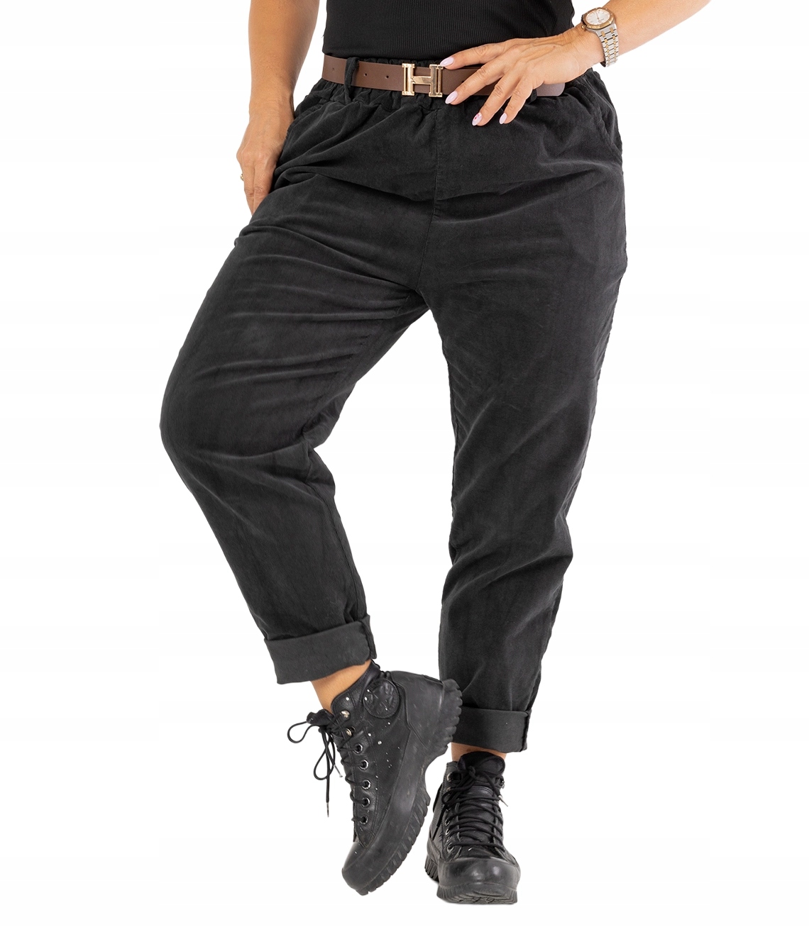 Dámské kalhoty Sztruks Vysoký stav Chinos Pásek Komfort Elegantní unisize