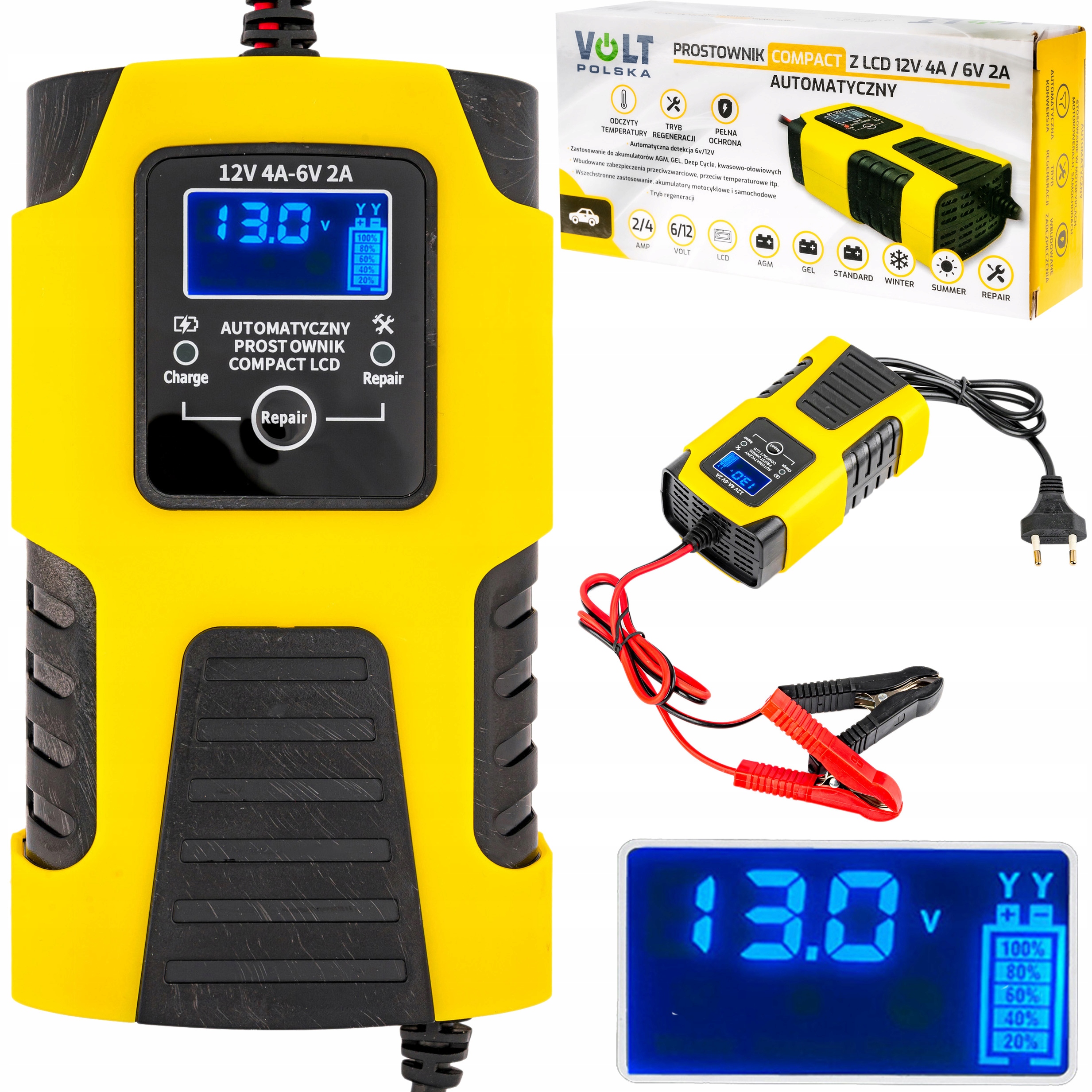 

Prostownik Ładowarka Do Akumulatora LCD 12V 4A 6V