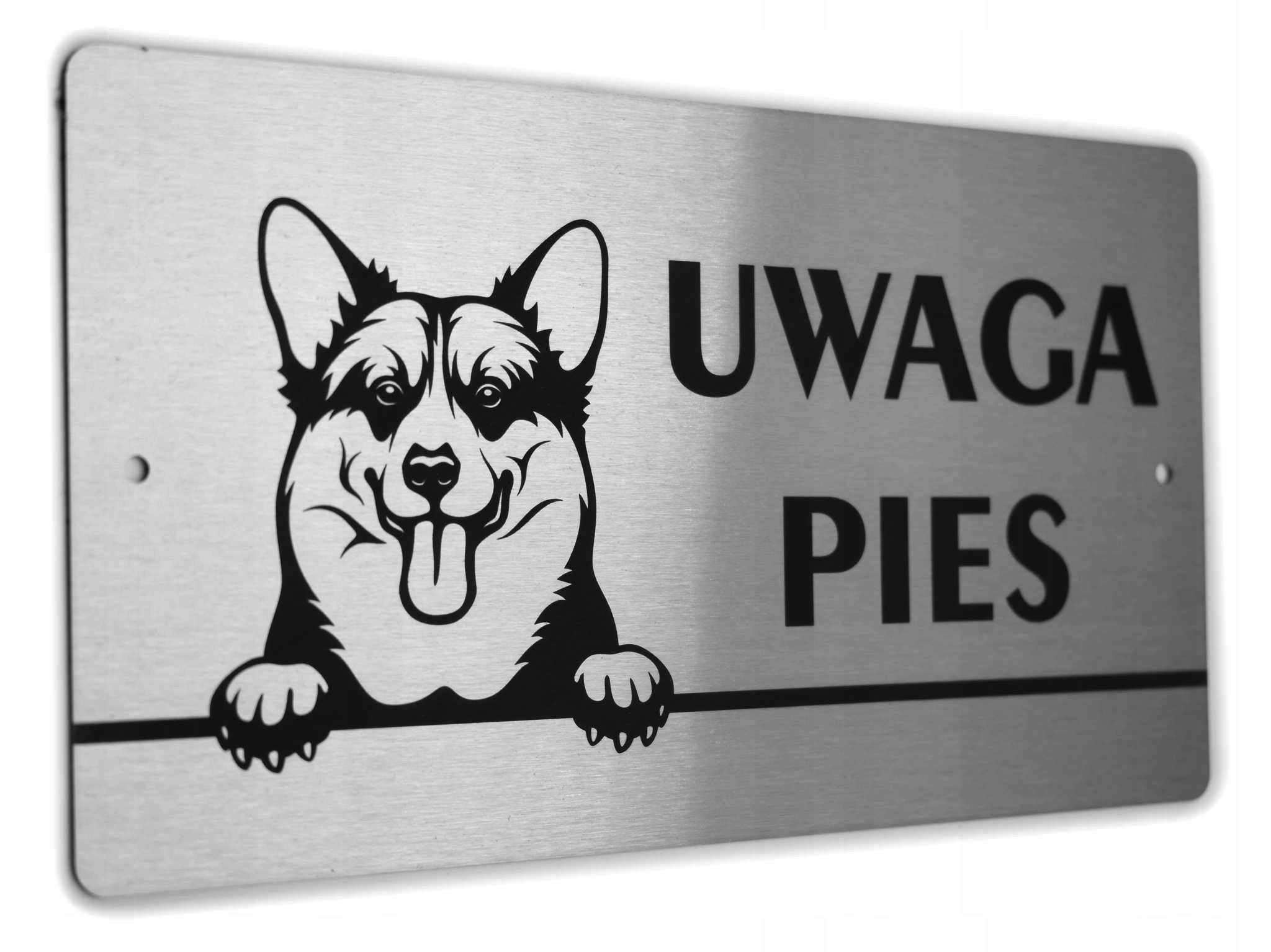 Tabliczka INOX - UWAGA PIES - Welsh Corgi Pembroke