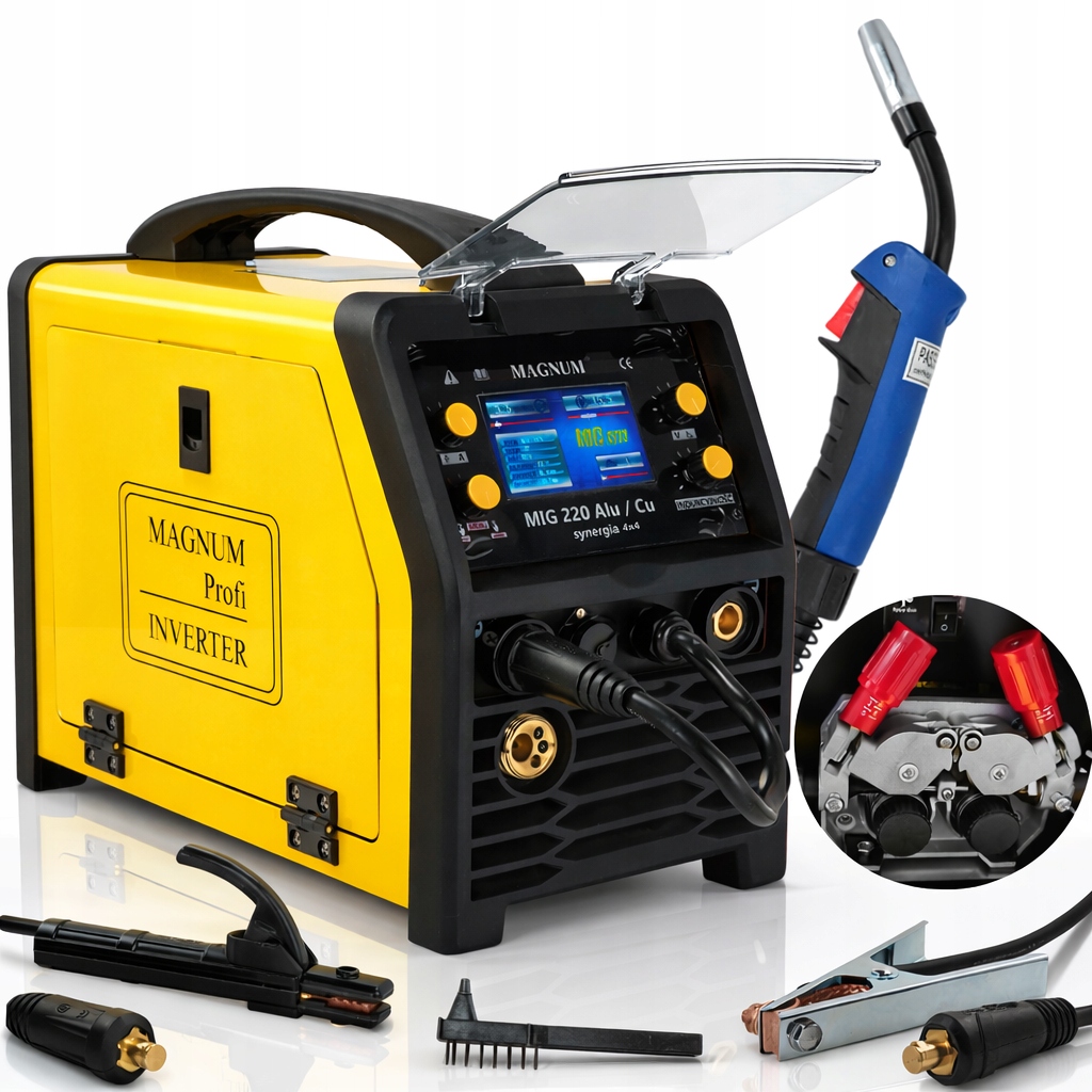 Spawarka Migomat Magnum Mig 220 Alu Cu Synergia podajnik 4x4 200A 230V 3W1