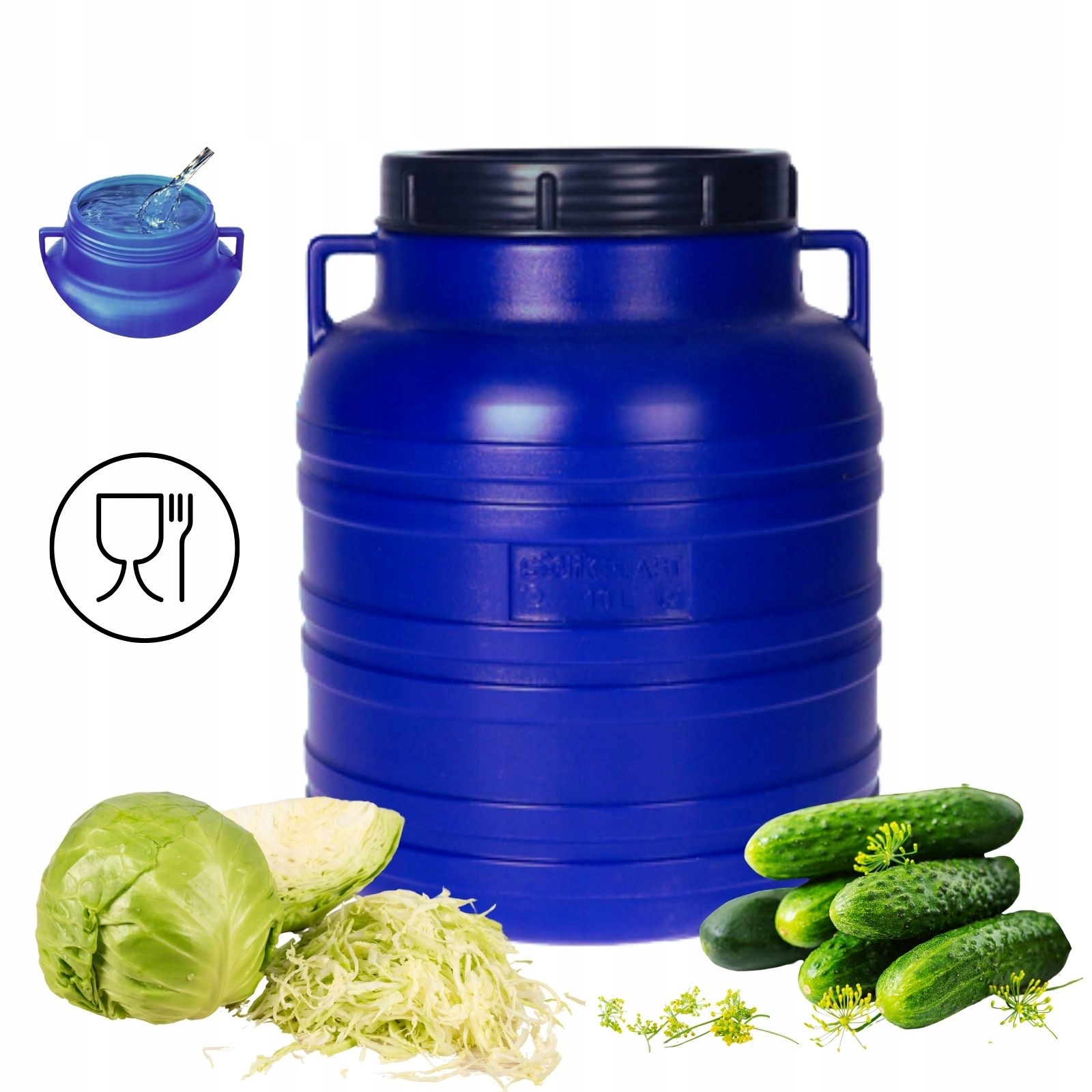 BECZKA PLASTIKOWA 10 L DO KISZENIA KAPUSTY NA WODĘ DESZCZÓWKĘ OGÓRKI MAŁA Kolor niebieski
