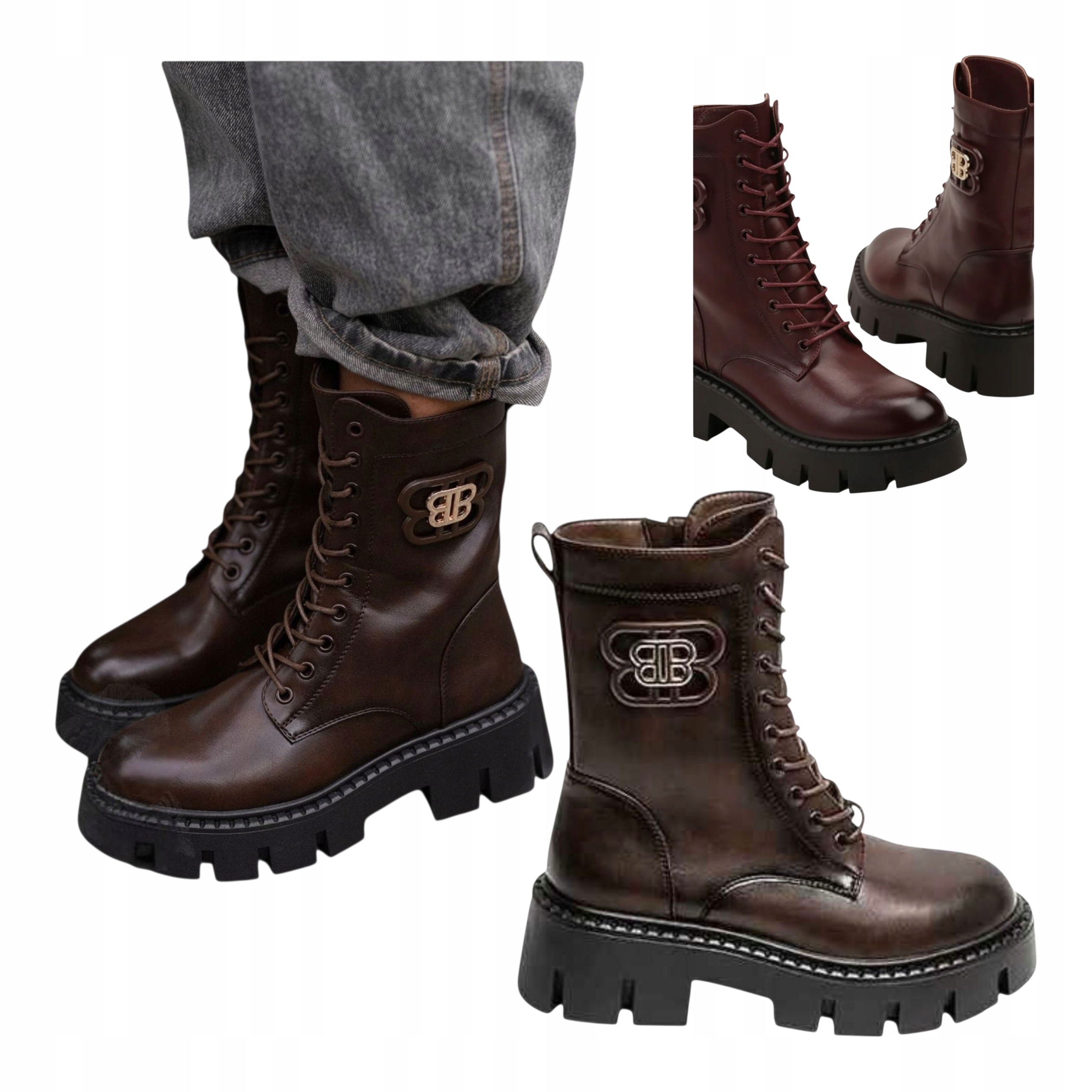 Dámské kožené trapery Kotníkové Boty na platformě, zateplené, vysoké, hnědé, velikost 41