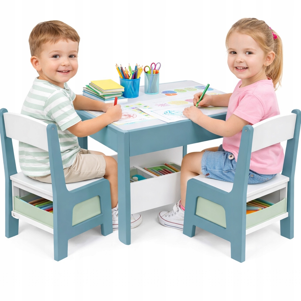 Dětský Set Stolu Se Dvěma Židlemi S Úložným Prostorem A Bdmu Tabulí Kids