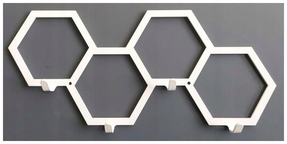 Wieszak ścienny na ubrania hexagon biały metalowy