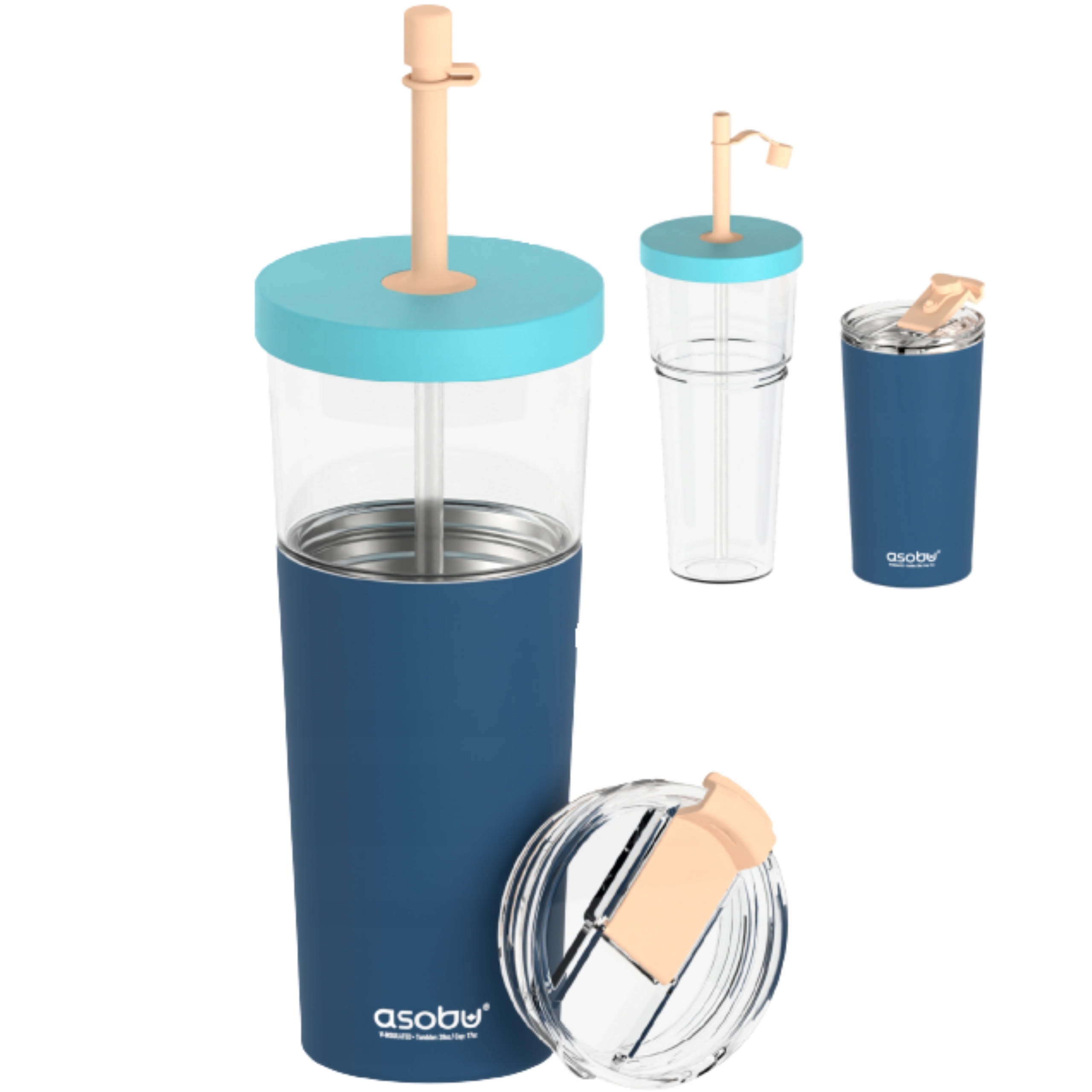 Termohrnek Asobu 850ml Lahev Na Pití brčkem na kávu a studené nápoje