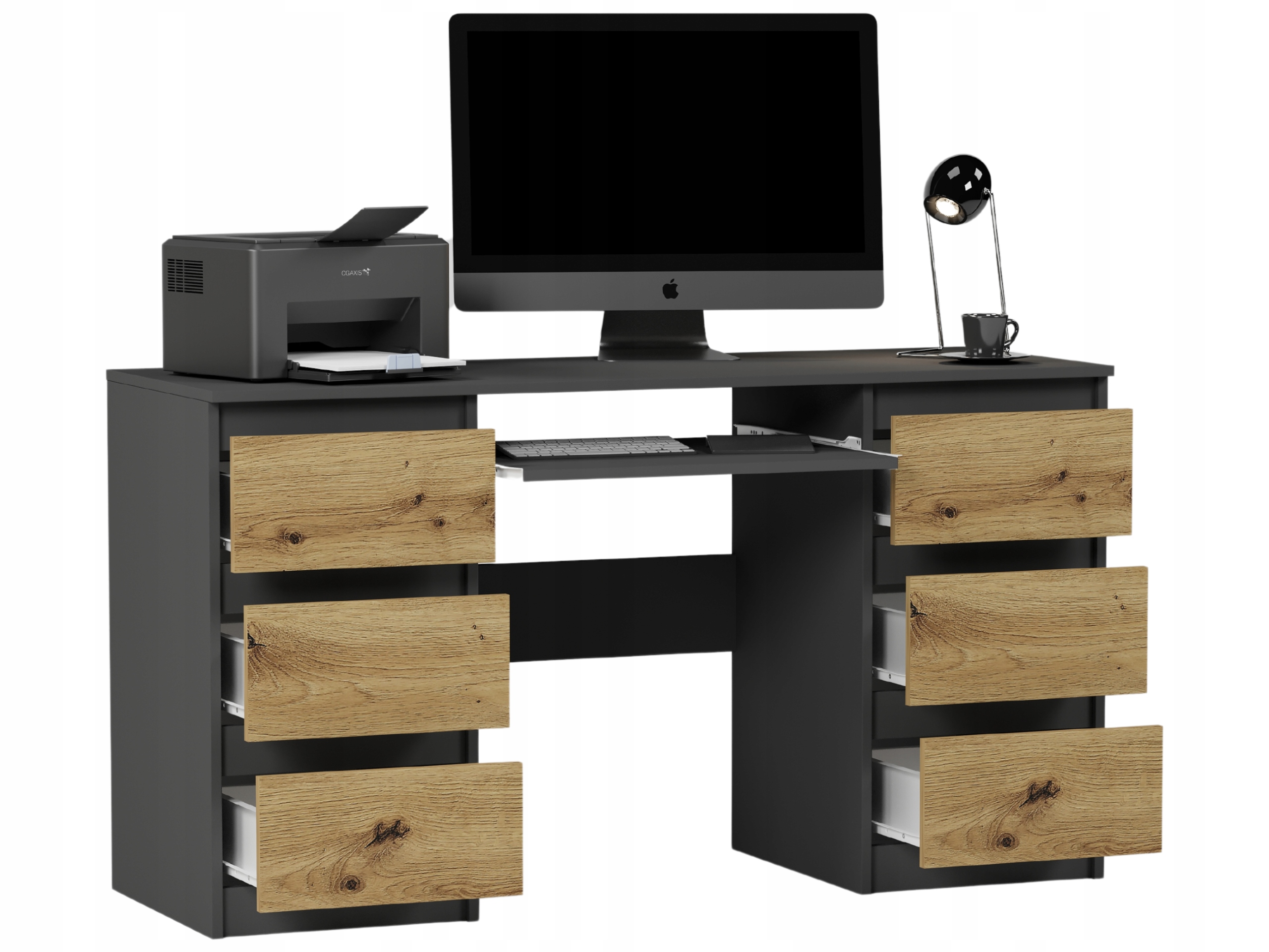 Meble Biurko komputerowe 6sz 135cm antracyt mix artisan N32