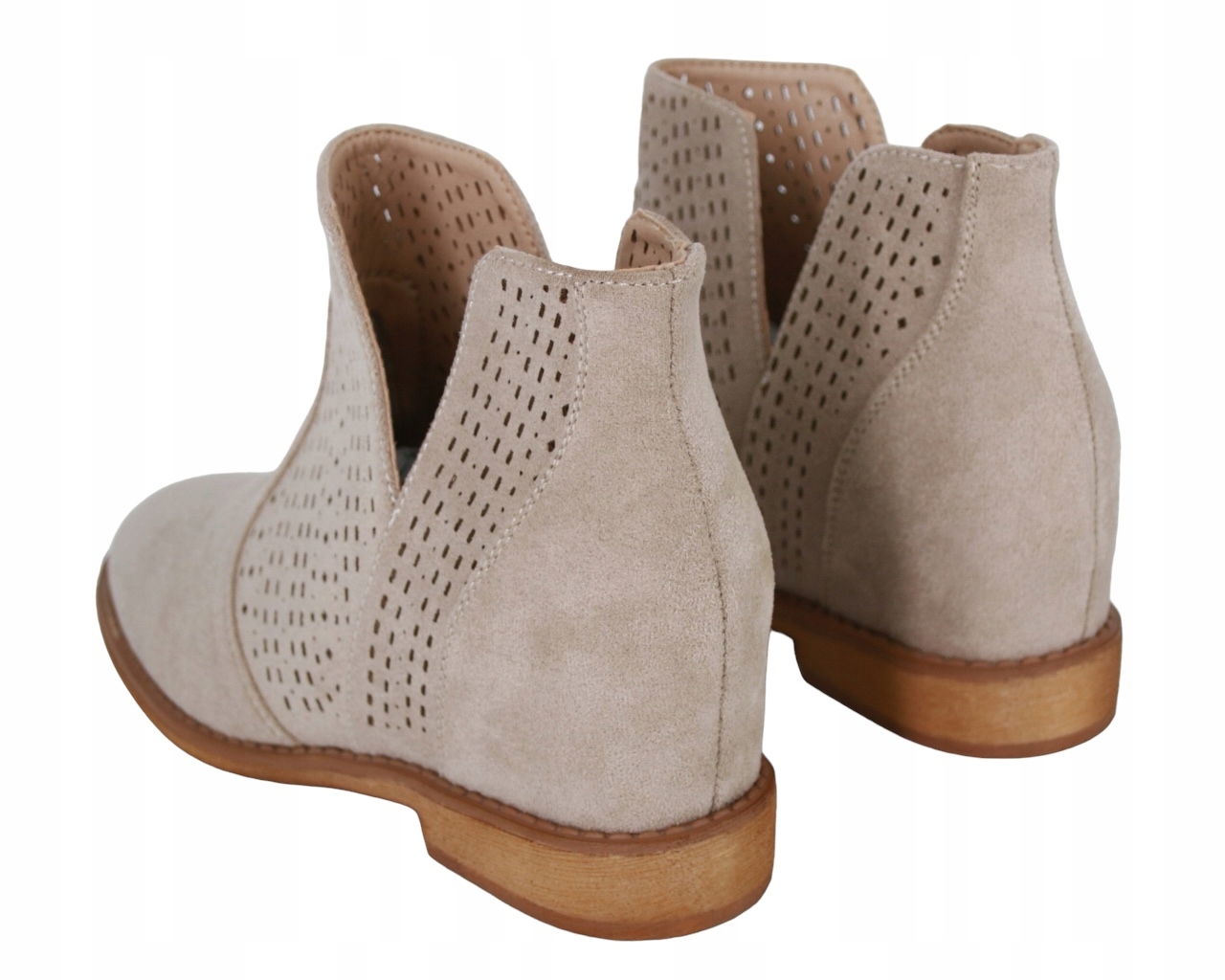 JESIENNE BOTKI DAMSKIE AŻUROWE BUTY Z WYCIĘCIEM ZAMSZOWE BEŻOWE 37