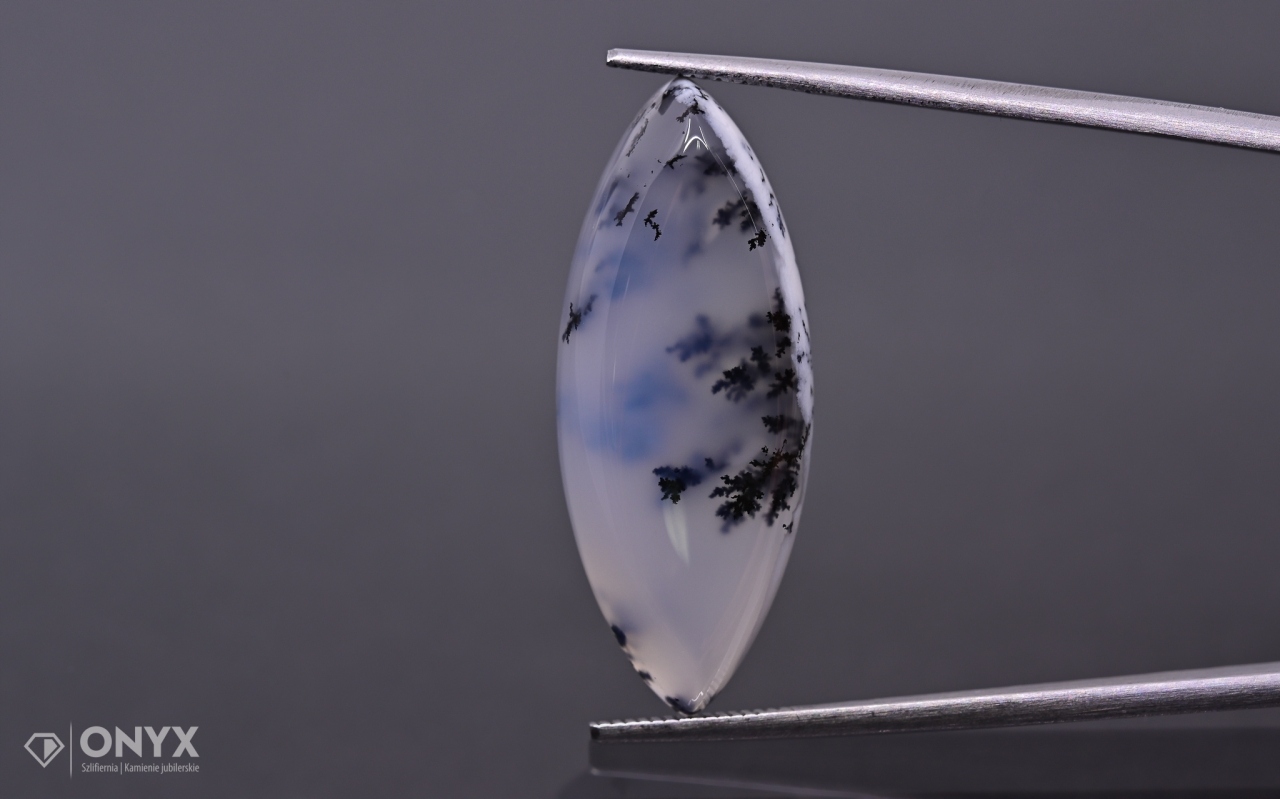 Dendritový achát z Turecka kabošon markýza 29,5x12