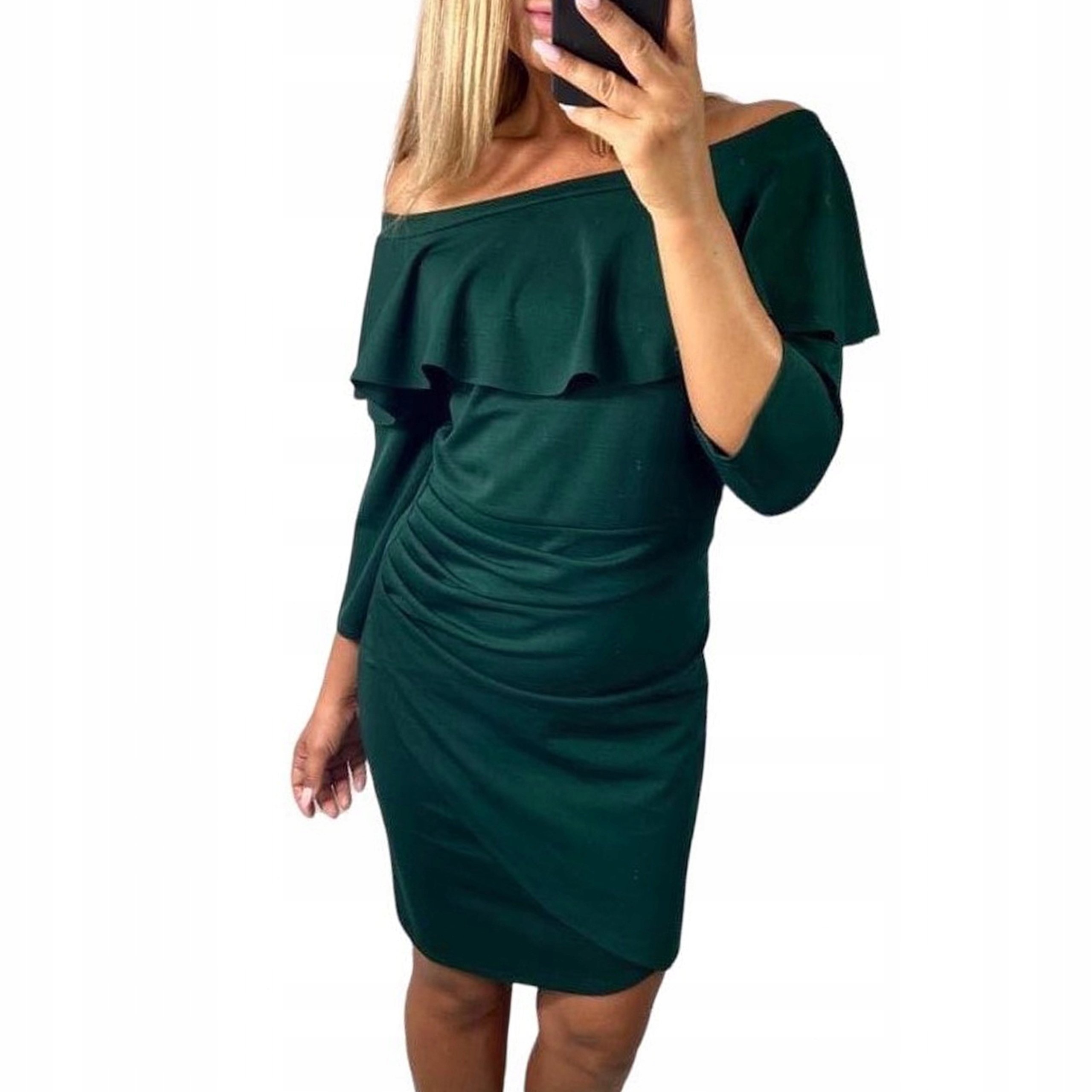 V955 Elegantní Šaty Tužka S Volánem Zelená vel. 56
