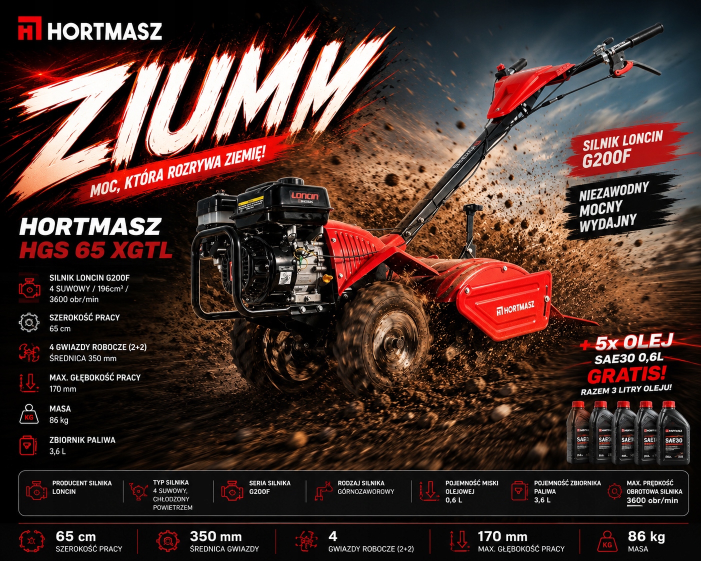 Glebogryzarka Spali. Hortmasz Hgs 65 Xgtl Olej 5x