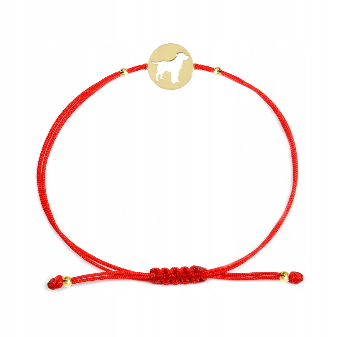 Zlatý náramek na šňůrce – pes labrador s kuličkami, ryzost 585