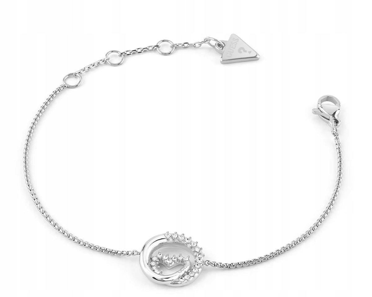 Stříbrný Ocelový Dámský Náramek Guess Iconique Srdce Zirkony JUBB05527J