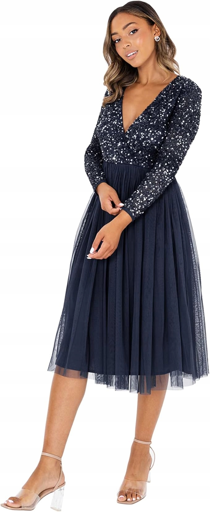 Maya Deluxe Šaty Plus Size Tmavě Modrá S Dlouhým Rukávem 46 7CA