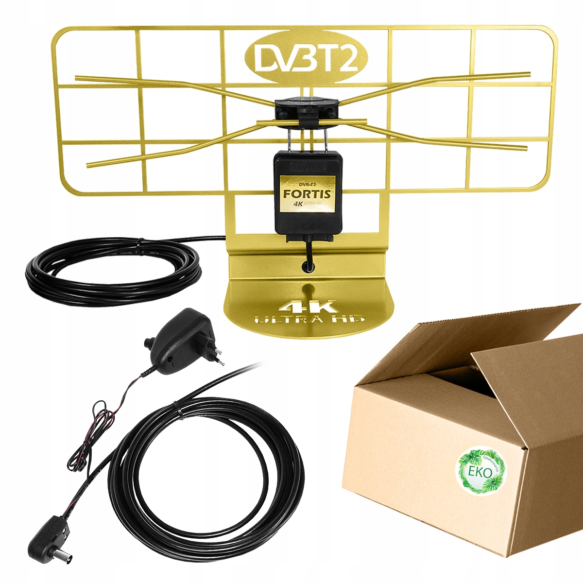 Nejvýkonnější Pokojová Anténa DVB-T2 Fortis 4K Filtr Lte MUX8 Zlatá ++85 dB