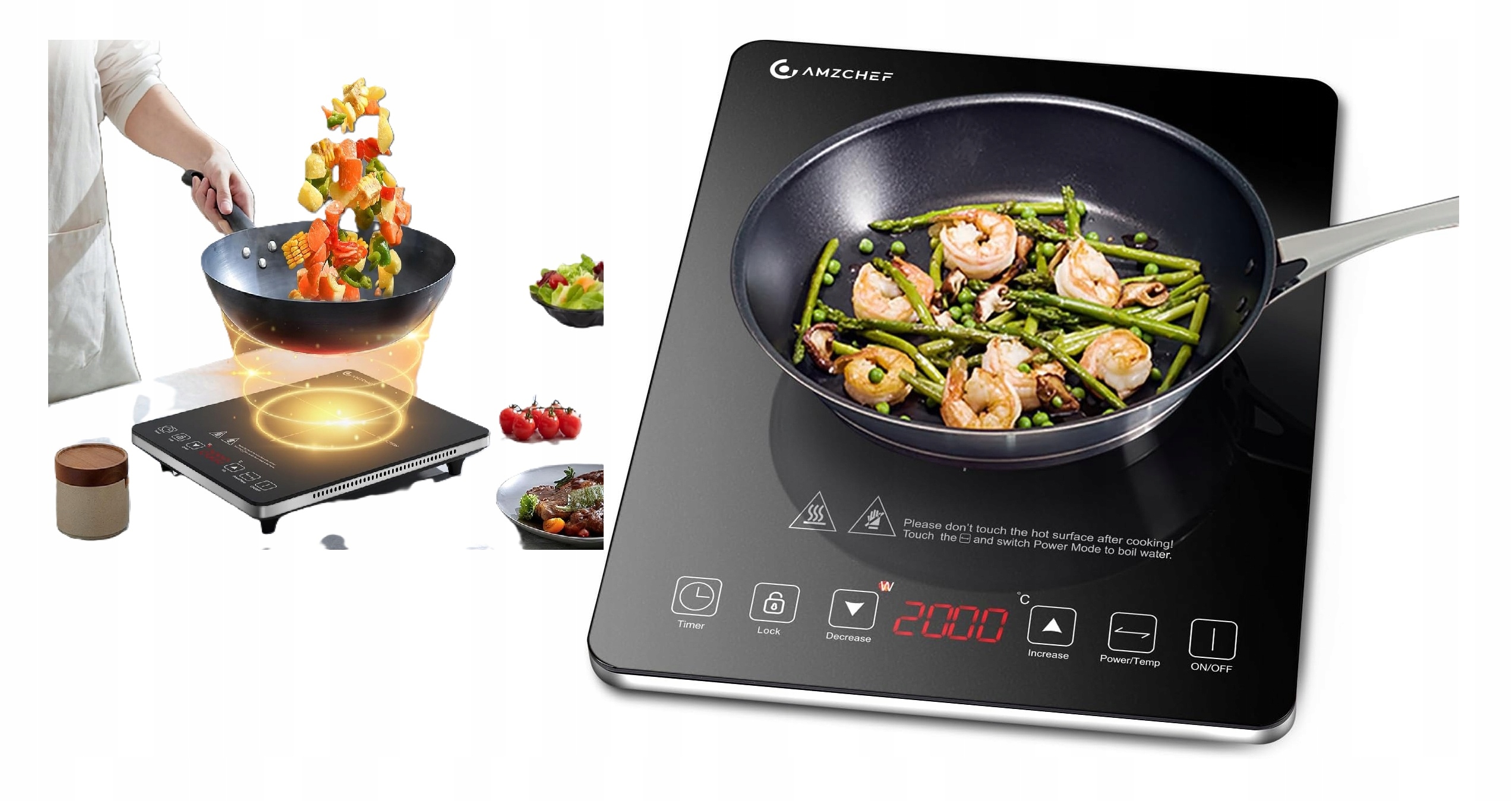 Płyta Indukcyjna Kuchenka Jednopalnikowa Przenośna Elektryczna Timer 2000W