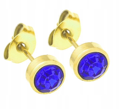 

Kolczyki Złote Cyrkonie Szafir 6 mm Stal 316 L