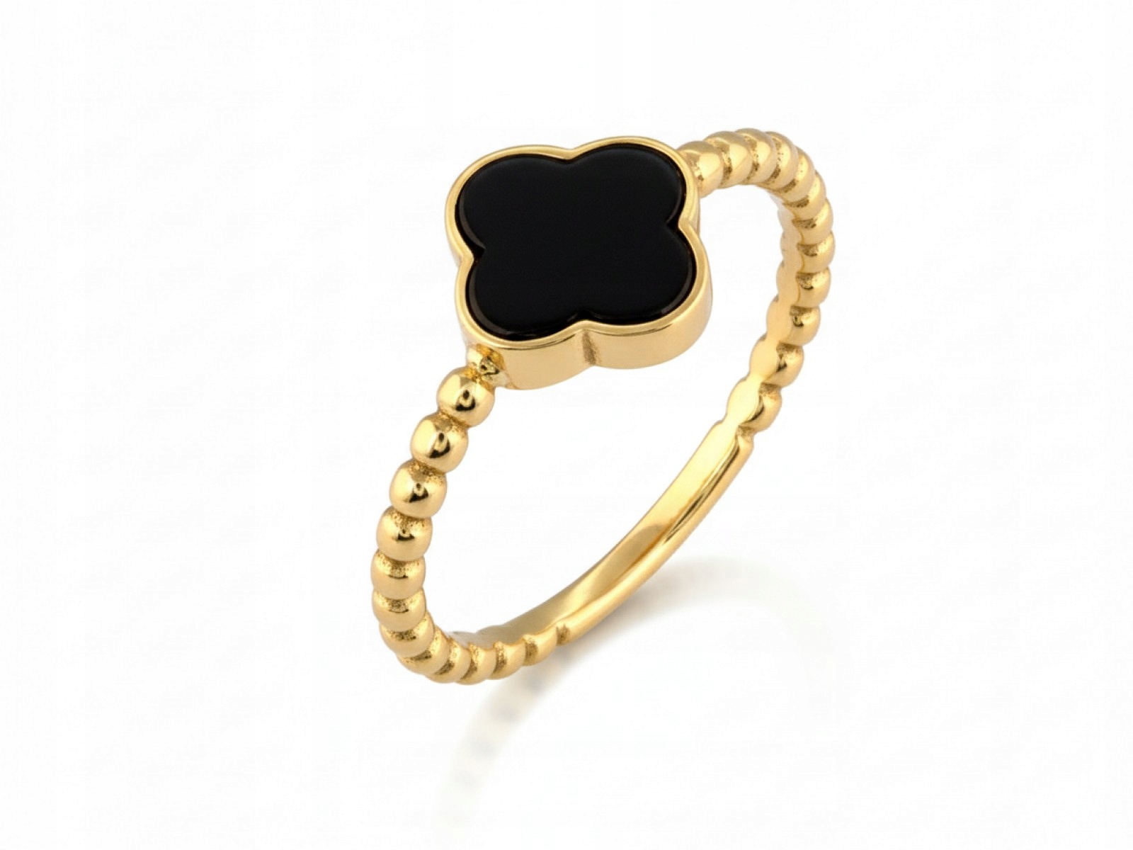 Ženský zlatý prstýnek 585 s černým kamenem a kvítkem 14 karátů